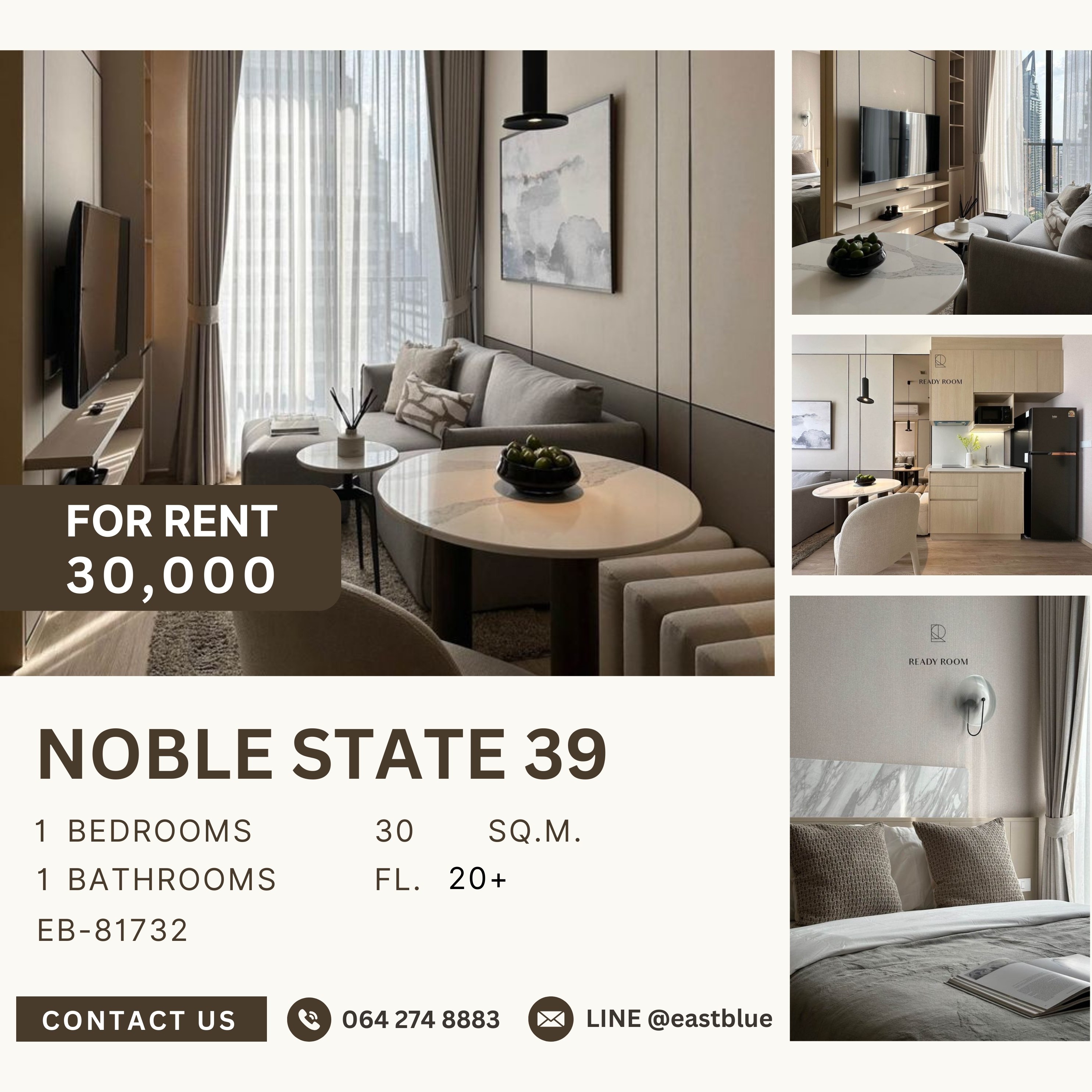 ให้เช่าคอนโดสุขุมวิท อโศก ทองหล่อ : NOBLE STATE 39, 1 bed, 30000 per month