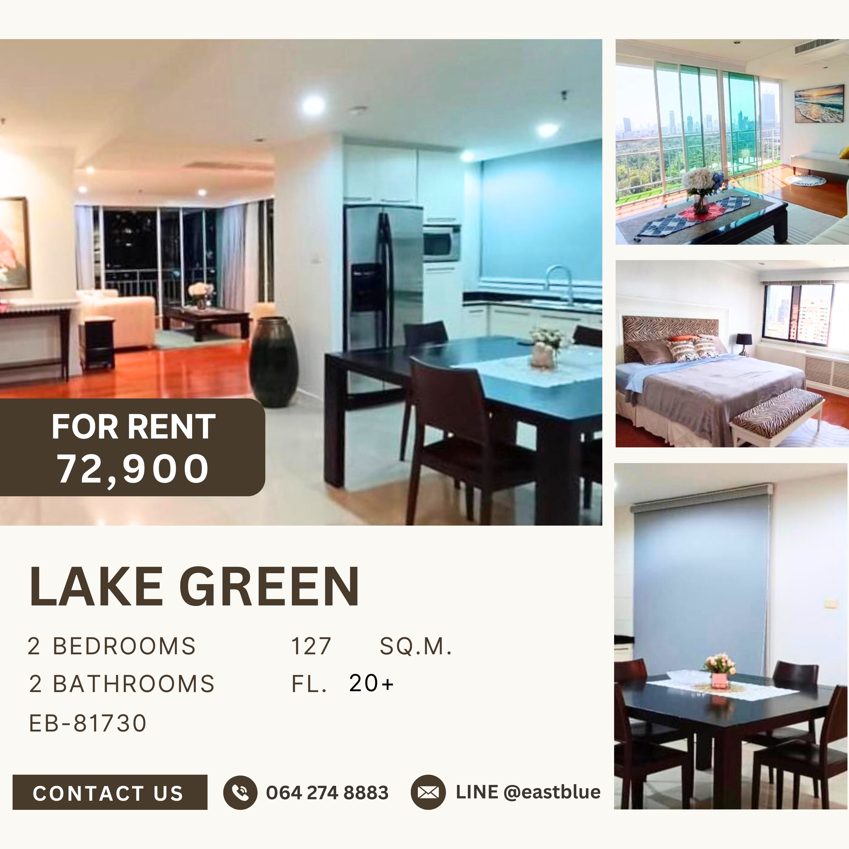 ให้เช่าคอนโดนานา : Lake Green, 2 bed, 72900 per month