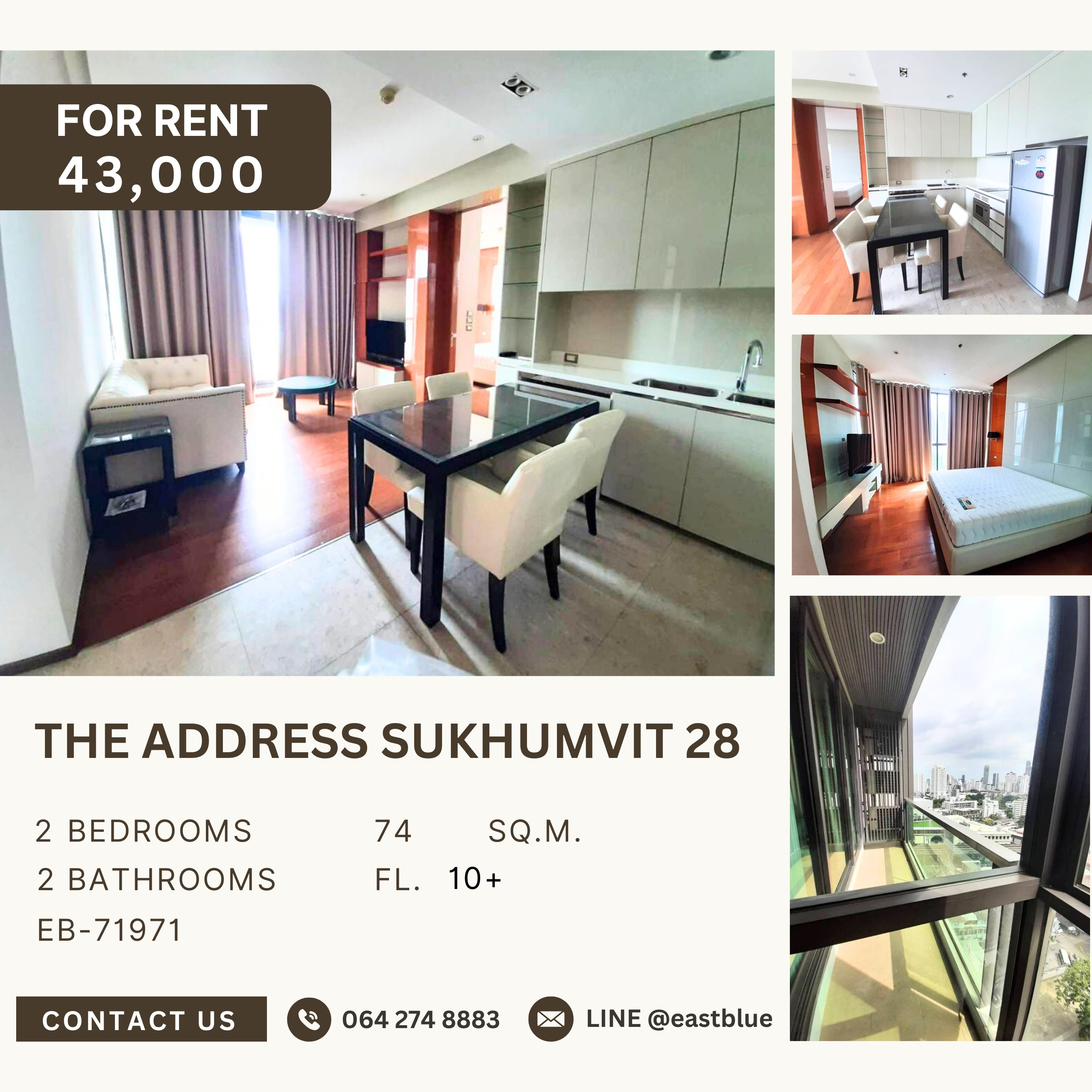 ให้เช่าคอนโดสุขุมวิท อโศก ทองหล่อ : The Address Sukhumvit 28, 2 bed, 43000 per month