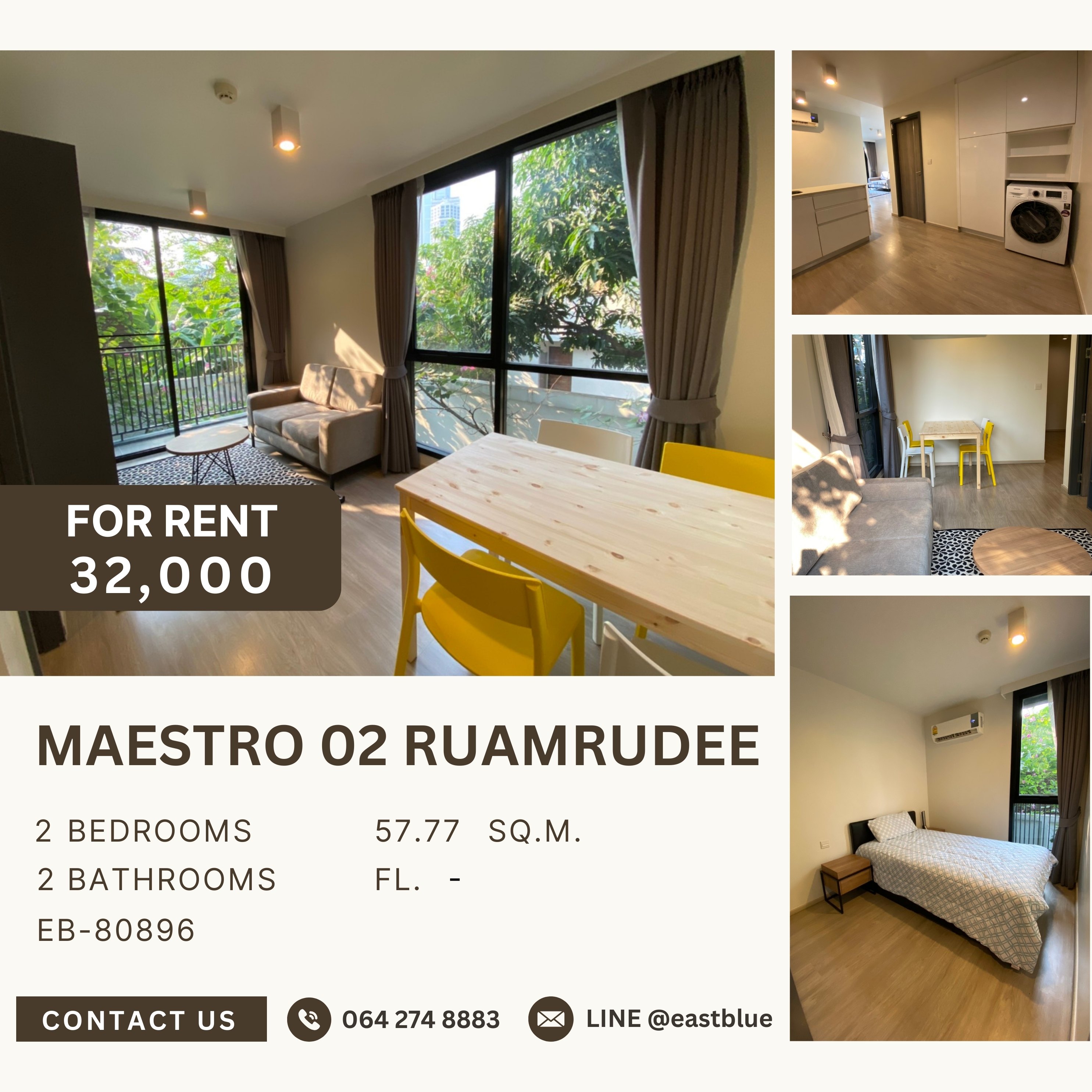 ให้เช่าคอนโดวิทยุ ชิดลม หลังสวน : Maestro 02 Ruamrudee, 2 bed, 32000 per month