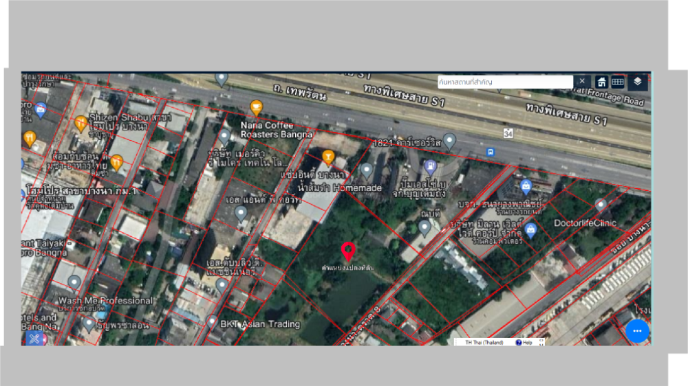 For SaleLandBangna, Bearing, Lasalle : Land for sale, on Bangna-Trad Road, inbound, area 14-2-53 rai, near BITEC Bangna, orange area