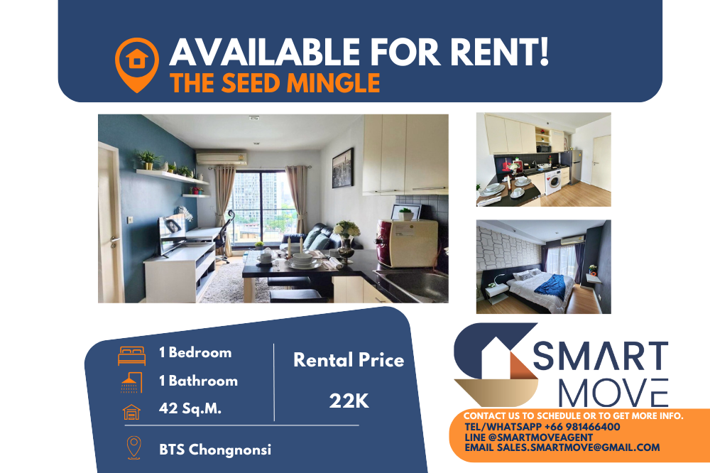 For RentCondoSathorn, Narathiwat : 🔥🔥Code C20221202564....The Seed Mingle For rent, 1 bedroom, 1 bathroom, high floor, furnished, ready to move in🔥🔥