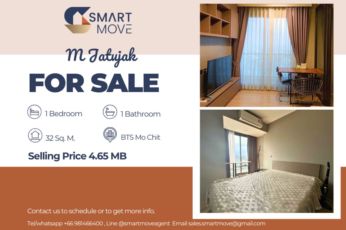 For SaleCondoSapankwai,Jatujak : 🔥FOR SALE !! Pet Friendly !! 🔥Code C20240800073.......M Jatujak, 1 bedroom, 1 bathroom, high floor 29+, furnished, Special Deal!!📢📢