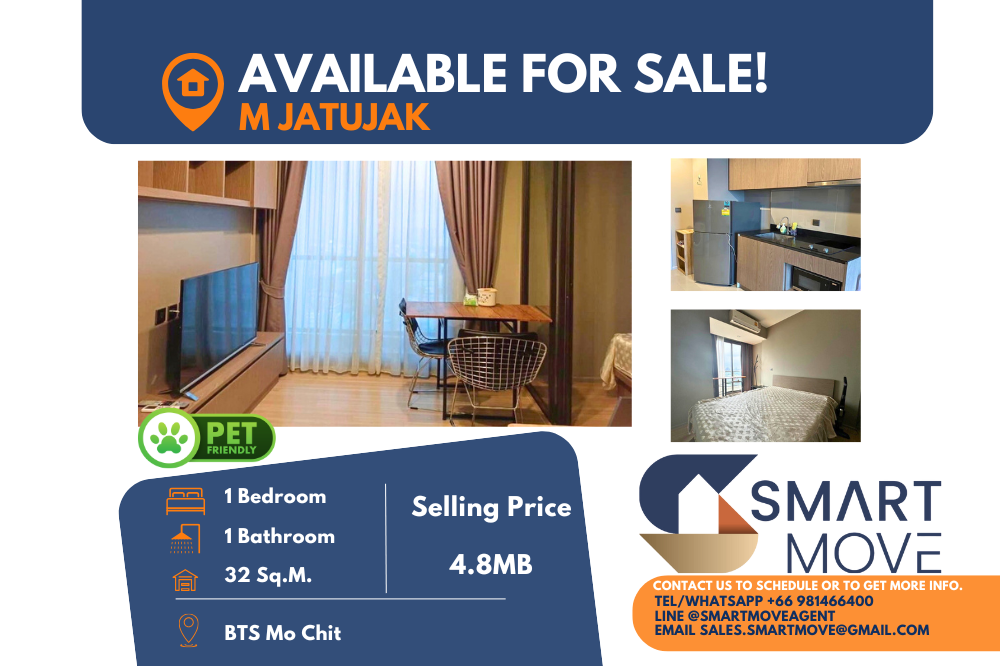 For SaleCondoSapankwai,Jatujak : 🔥FOR SALE !! Pet Friendly !! 🔥Code C20240800073.......M Jatujak, 1 bedroom, 1 bathroom, high floor 29+, furnished, Special Deal!!📢📢