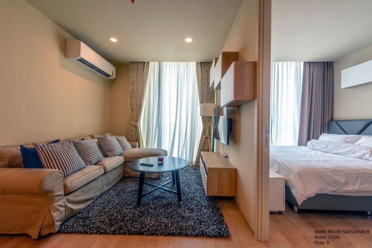 For RentCondoSukhumvit, Asoke, Thonglor : ❤️❤️ Noble Recole Sukhumvit19 Condominium Interested in line tel 0859114585 ❤️Rental price 50K + Internet==> Annual contract rental price 55K + Internet==> 6-month contract📍📍📍Vacant room 19/11/2024 right here📍📍📍9th floor, room size 62.22 square mete