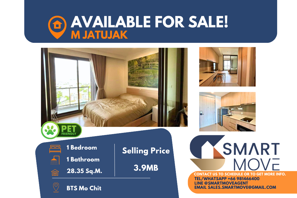 For SaleCondoSapankwai,Jatujak : 🔥FOR SALE !! Pet Friendly !! 🔥Code C20241100044.......M Jatujak, 1 bedroom, 1 bathroom, East Facing, high floor 19+, furnished, SELL AT LOSS!! 📢📢