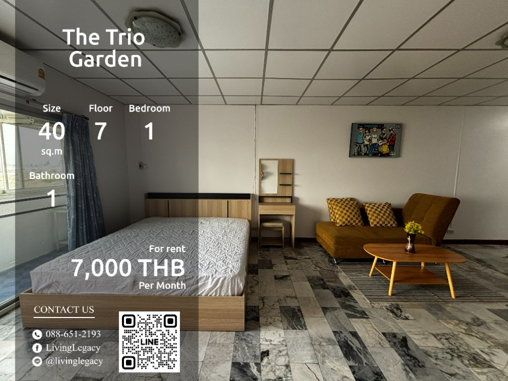 For RentCondoPattanakan, Srinakarin : SNP4ZQ Condo for rent The Trio Garden 40 sq m. 7th floor line id : @livinglegacy