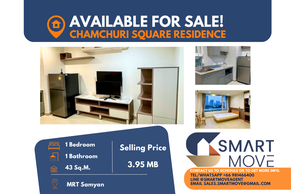 For SaleCondoSiam Paragon ,Chulalongkorn,Samyan : ⚡️FOR SALE !! ⚡️Code C20241100043.......Chamchuri Square Residence, 1 bedroom, 1 bathroom, North Facing, furnished, Special Deal!!📢📢