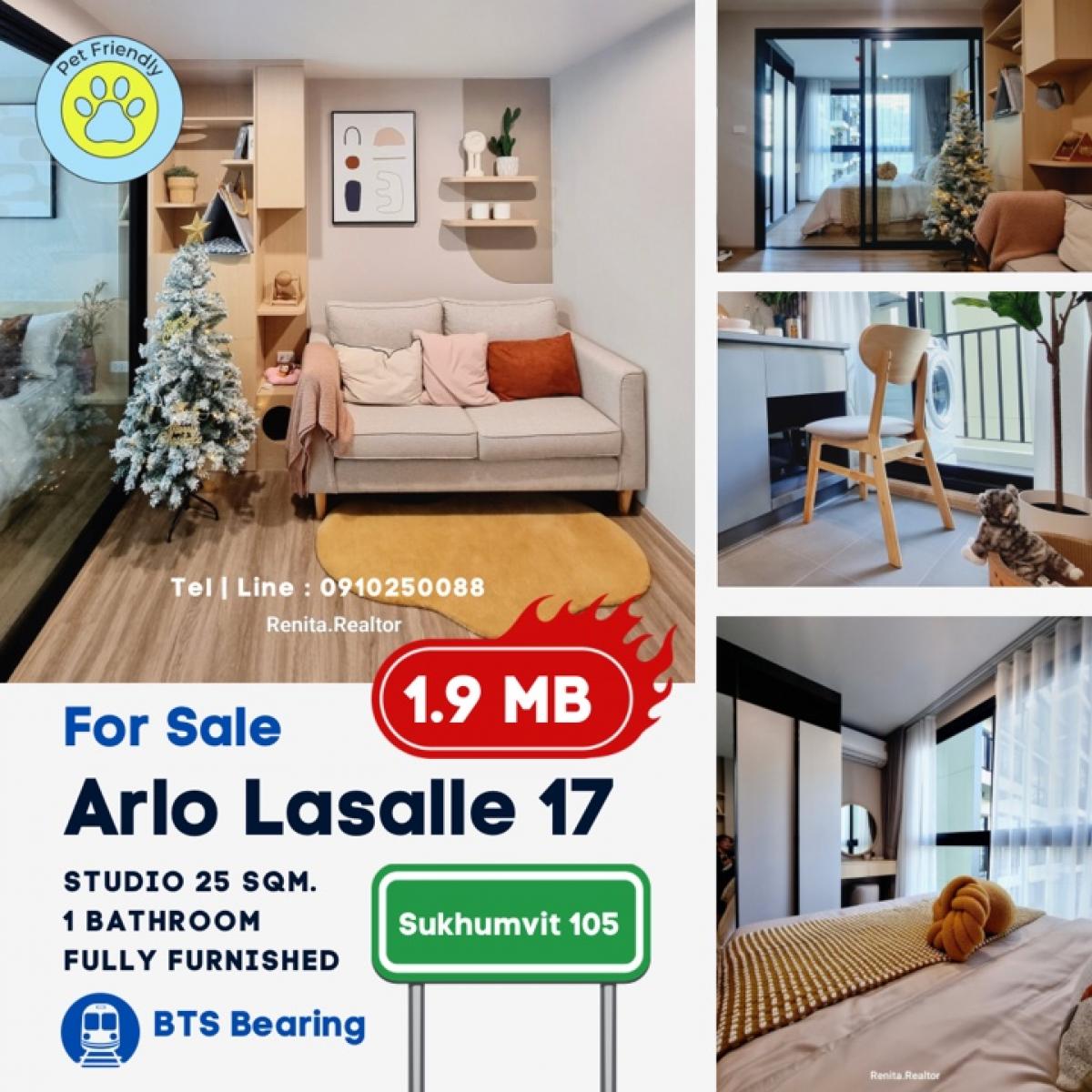 For SaleCondoBangna, Bearing, Lasalle : ✨ New condo "Pet Friendly" near the BTS bearing, ready to move in. start only 1.79 mb 25 SQM.