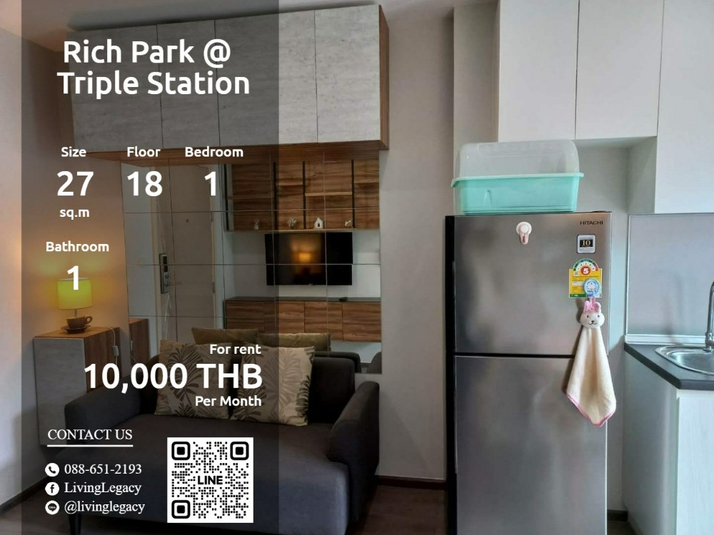 For RentCondoPattanakan, Srinakarin : LWT4UTHH Condo for rent Rich Park @ Triple Station 27 sq m. 18th floor line id : @livinglegacy