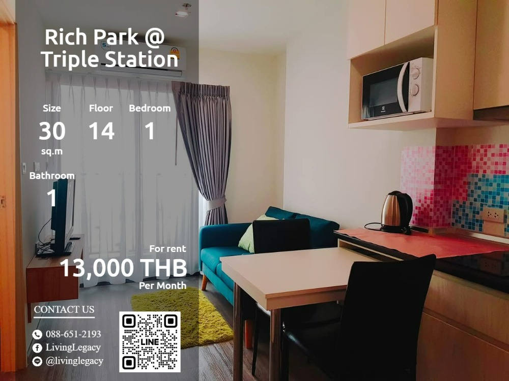 For RentCondoPattanakan, Srinakarin : SNSENR Condo for rent Rich Park @ Triple Station 30 sq m. 14th floor line id : @livinglegacy