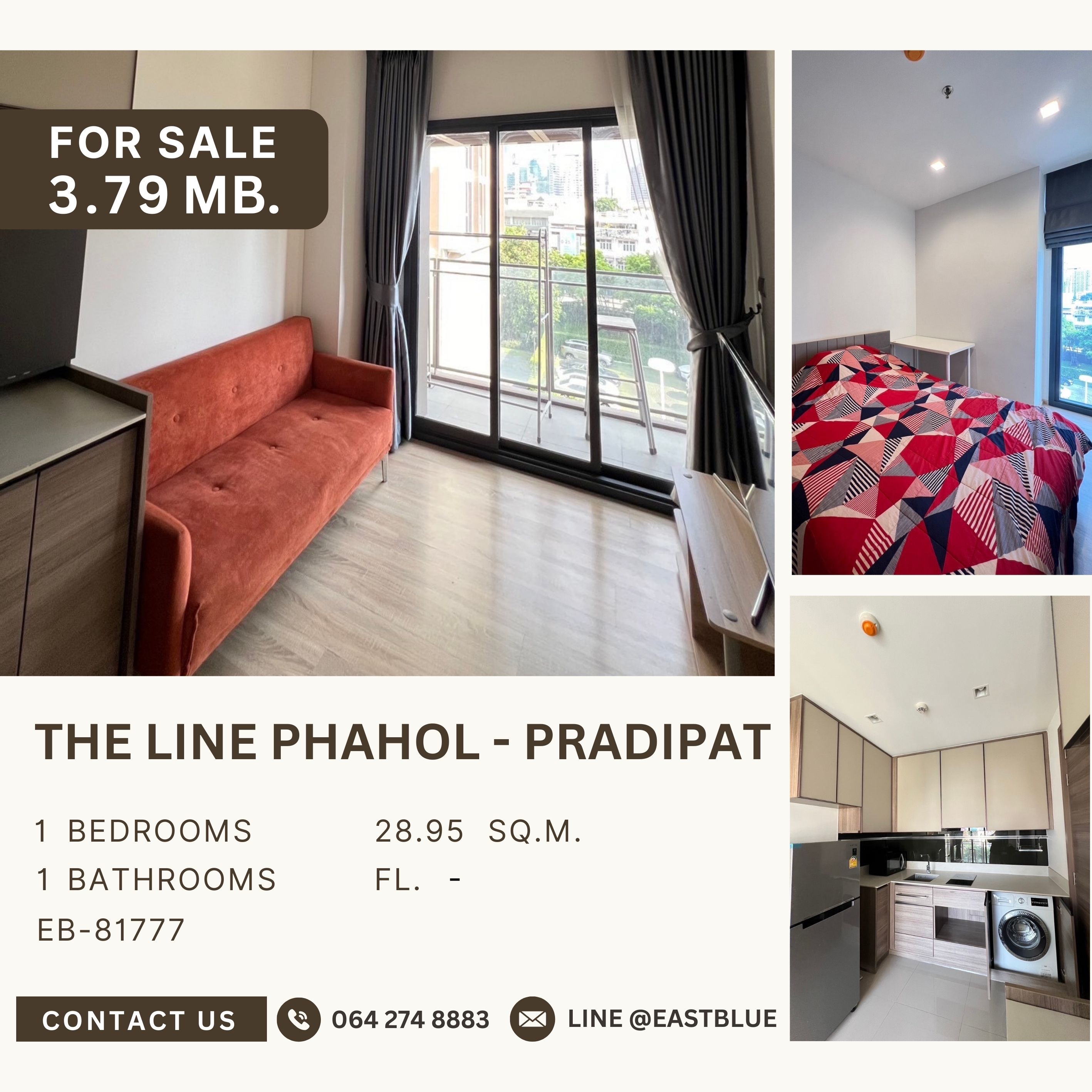 For SaleCondoSapankwai,Jatujak : THE LINE Phahol - Pradipat ห้องราคาดีที่สุดในตลาด เฟอร์ครบ ว่างพร้อมขาย 3.79 ล้านบาท