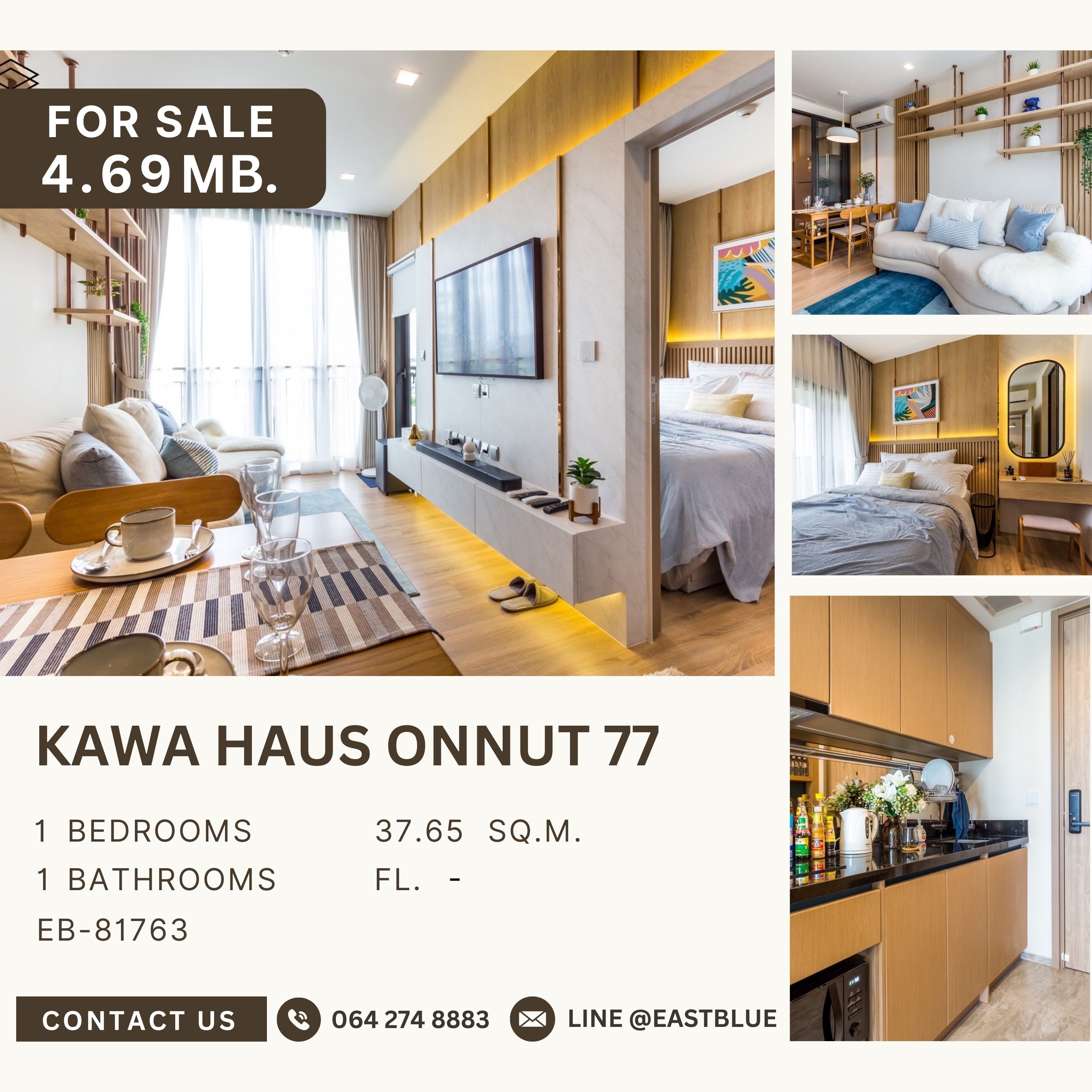 For SaleCondoOnnut, Udomsuk : Kawa haus 1 ห้องนอน ห้องสวยมาก ราคาดีที่สุด โครงการหรูสไตล์รีสอร์ท วิวคลองพระโขนง T77 มีรถรับส่ง bts อ่อนนุช