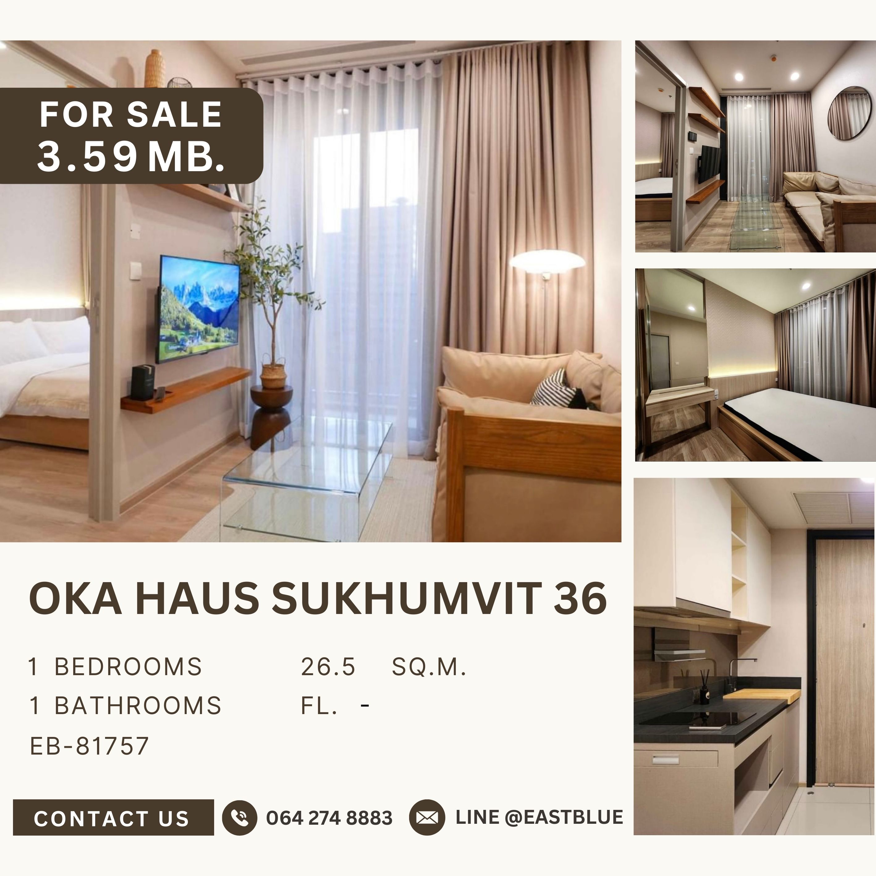 For SaleCondoSukhumvit, Asoke, Thonglor : Oka Haus Sukhumvit 36 ห้องสไตล์มินิมอล ห้องสวย ราคาดี 3.59 MB.