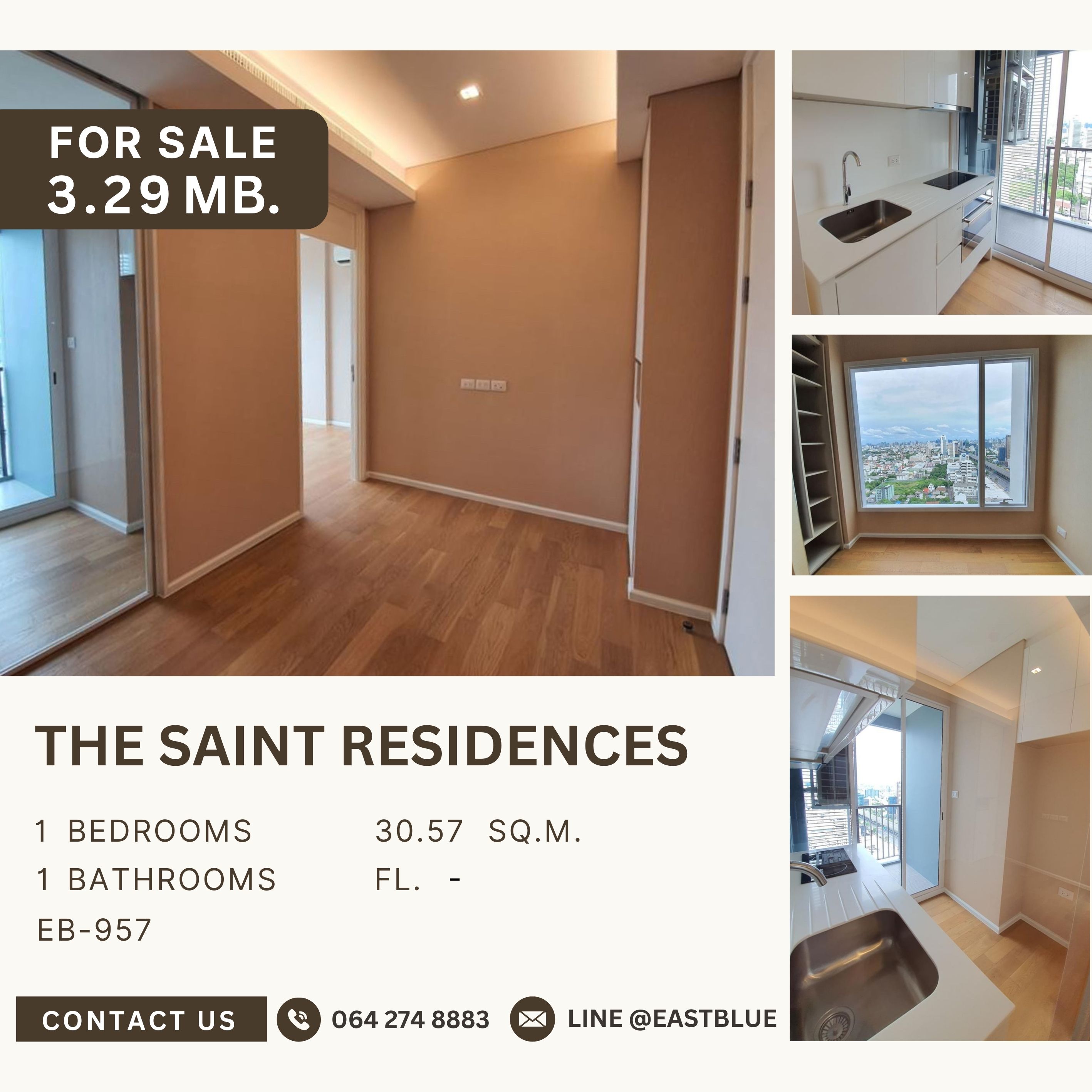 For SaleCondoLadprao, Central Ladprao : The Saint Residences, very good price, south-facing corner room, wind blows in all year, high floor, in the heart of perfection, ready to move in