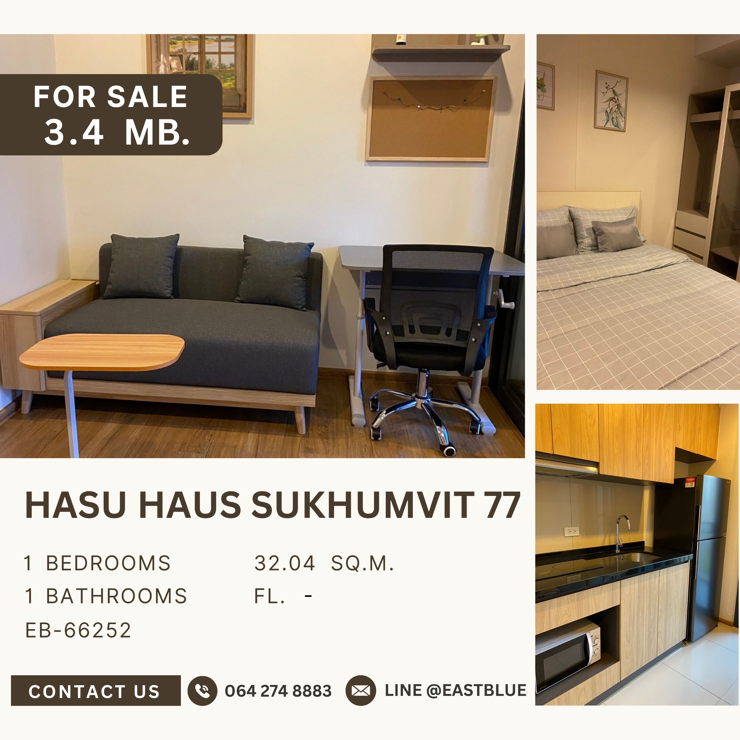 ขายคอนโดอ่อนนุช อุดมสุข : Hasu Haus ห้องสวย ใหม่มาก พร้อมเข้าอยู่ โครงการlow rise สไตล์รีสอร์ท