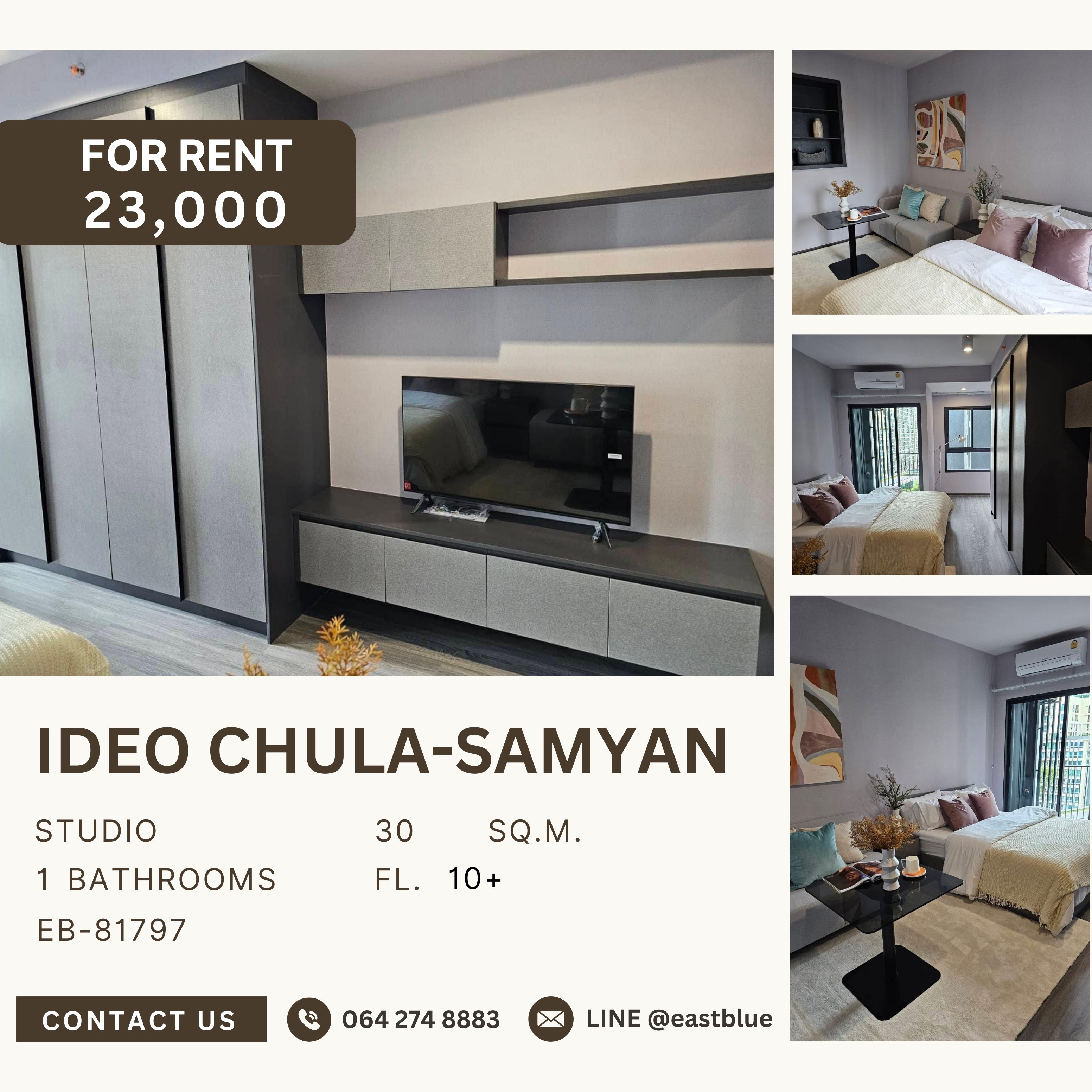 For RentCondoSiam Paragon ,Chulalongkorn,Samyan : IDEO Chula-Samyan, Studio bed, 23000 per month