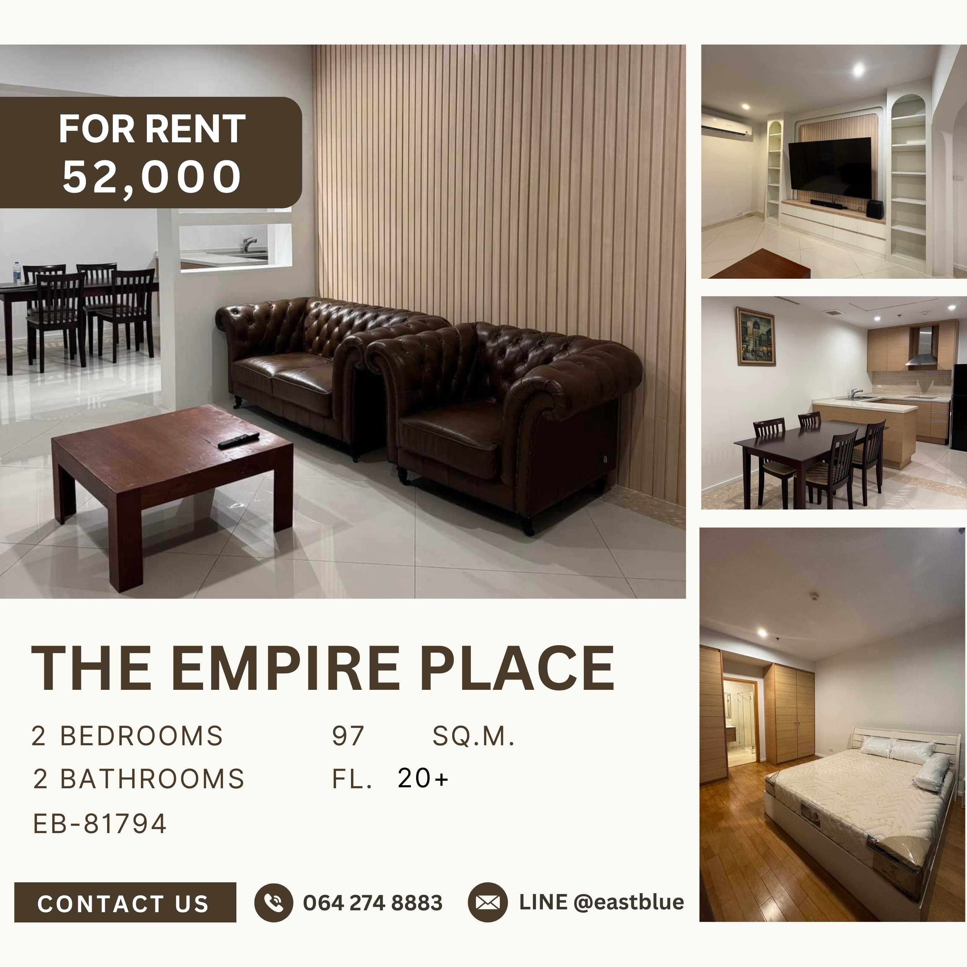 ให้เช่าคอนโดสาทร นราธิวาส : The Empire Place, 2 bed, 52000 per month