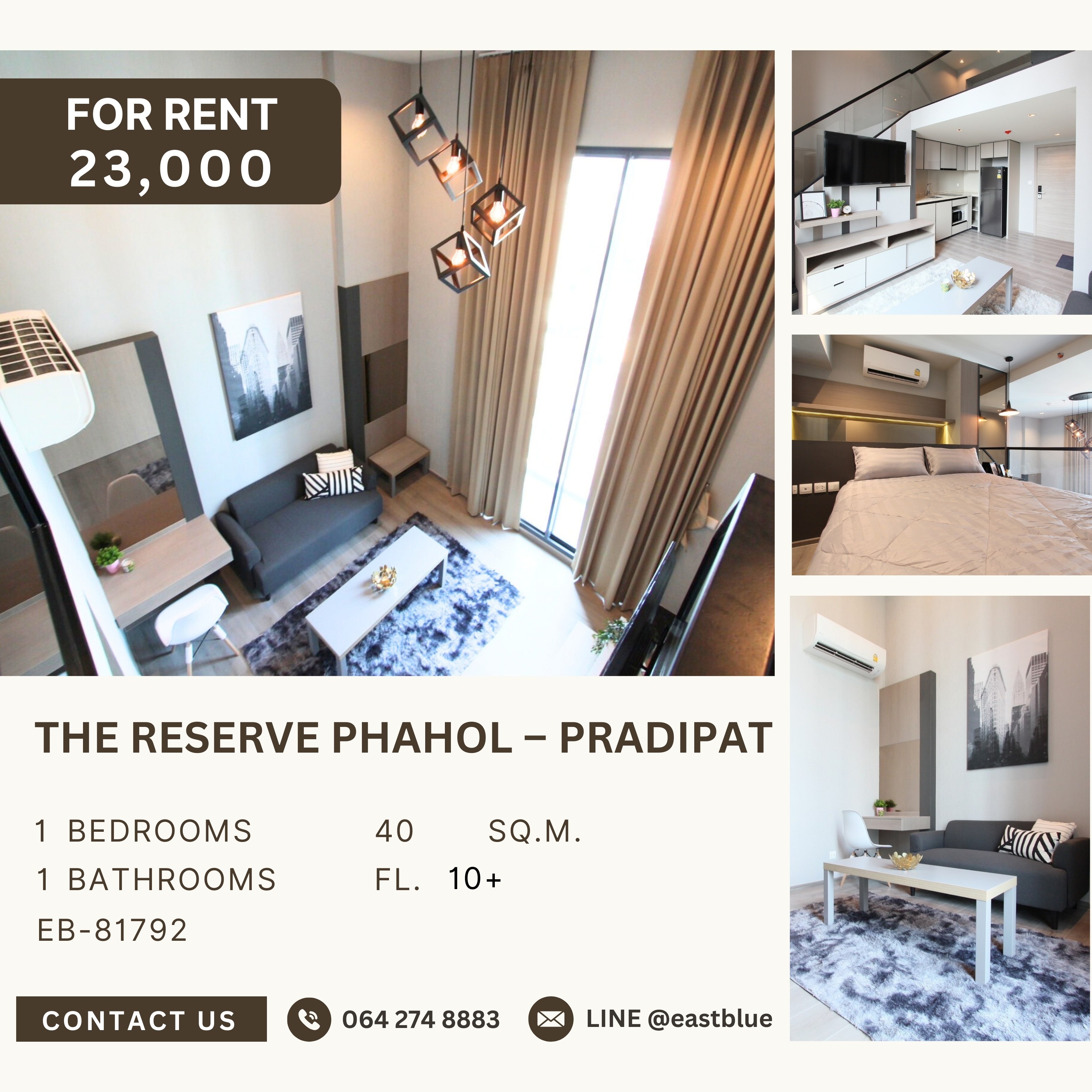 For RentCondoSapankwai,Jatujak : The Reserve Phahol – Pradipat, 1 bed, 23000 per month