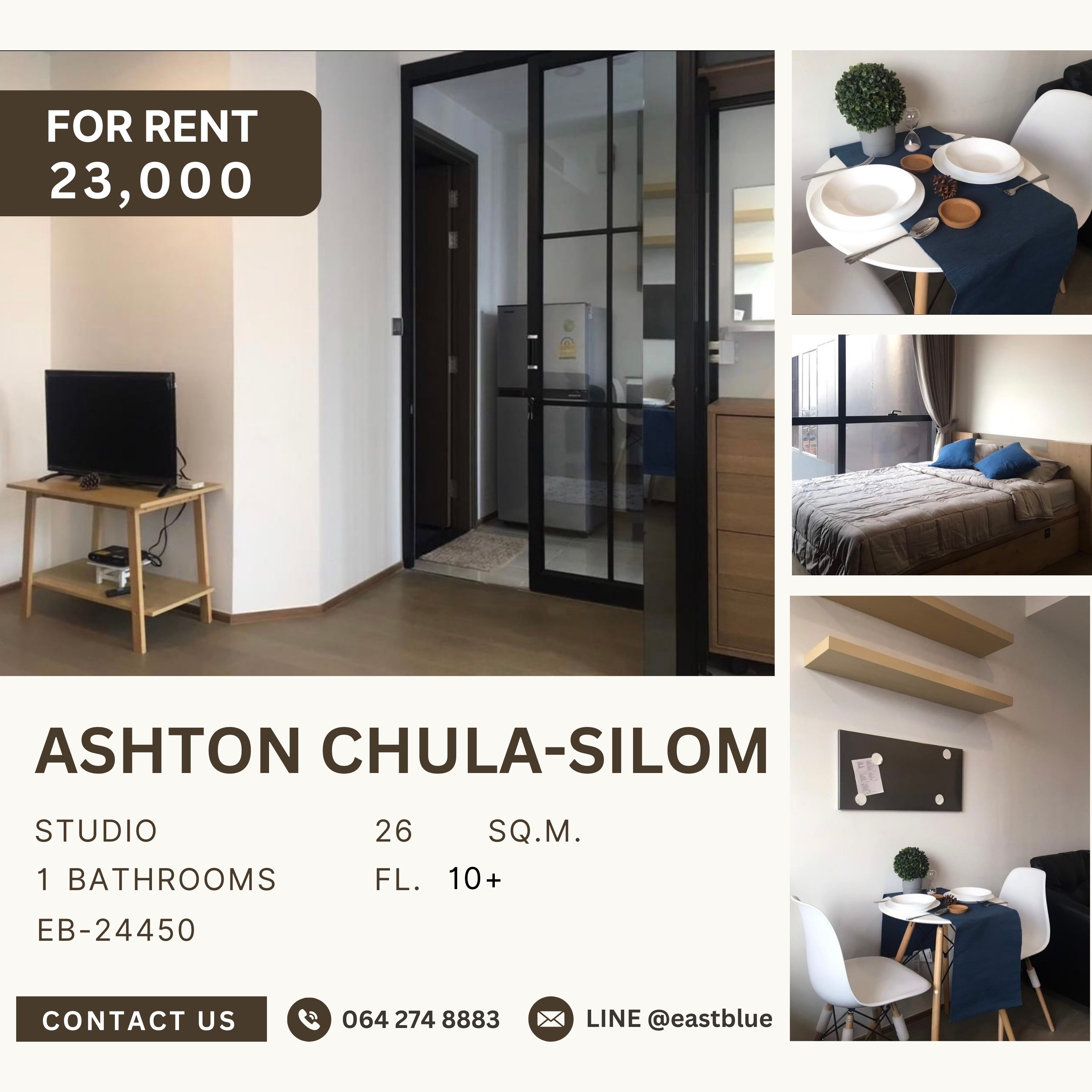 ให้เช่าคอนโดสยาม จุฬา สามย่าน : Ashton Chula-Silom, Studio bed, 23000 per month