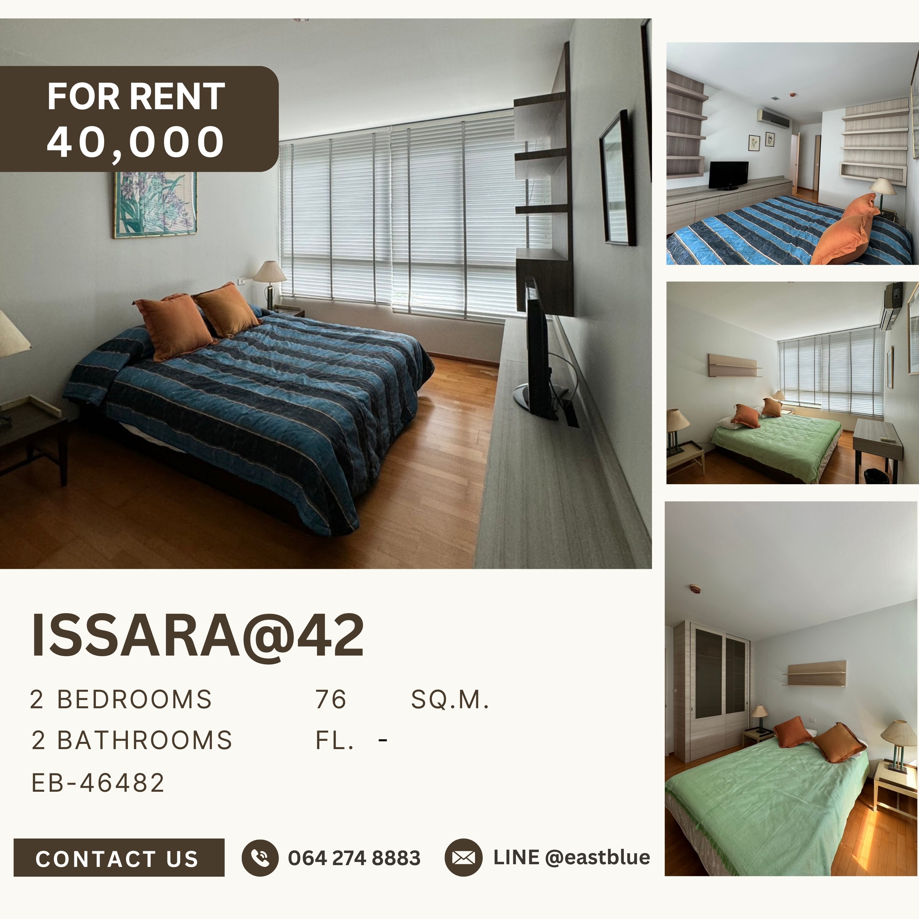 For RentCondoSukhumvit, Asoke, Thonglor : Issara@42, 2 bed, 40000 per month