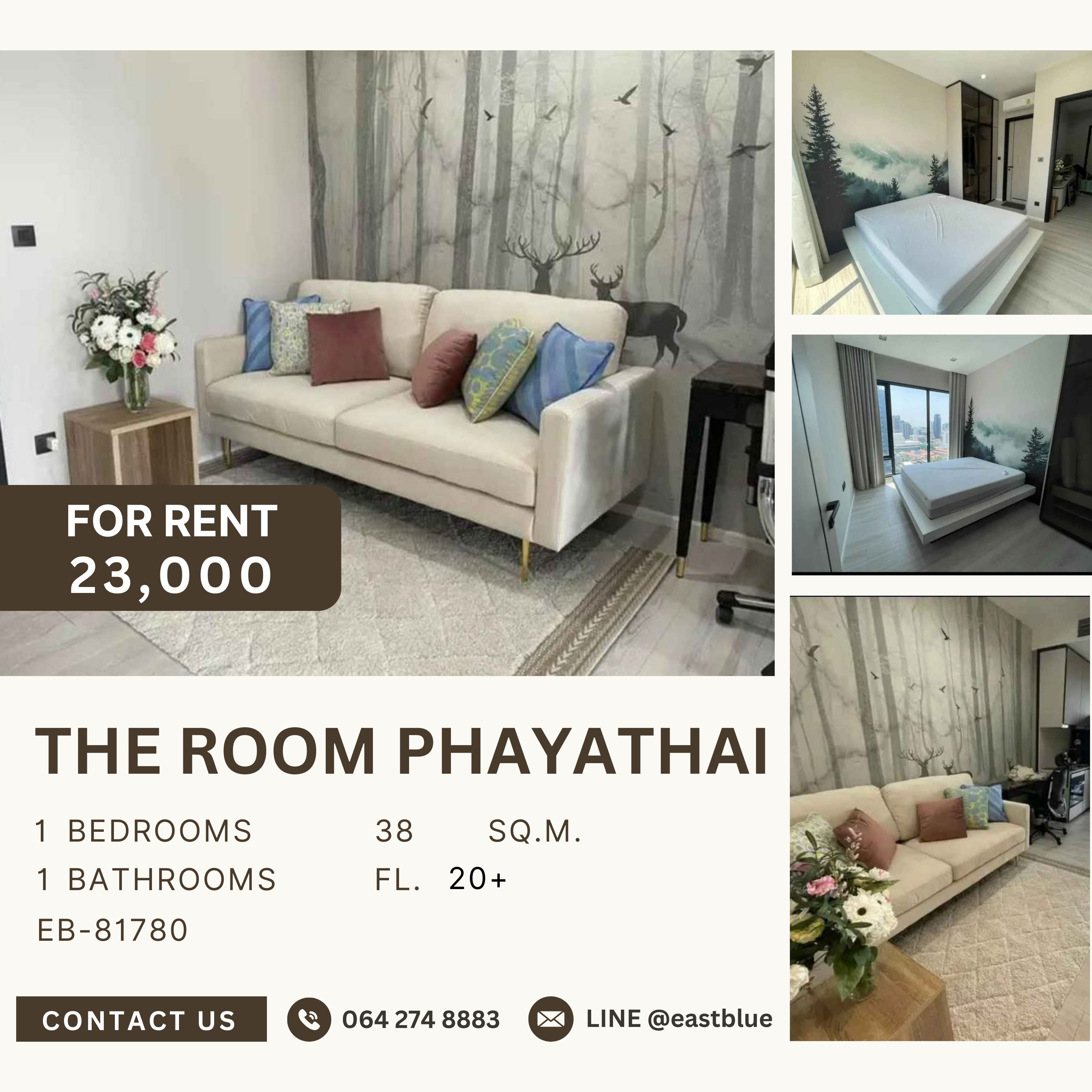 For RentCondoRatchathewi,Phayathai : The Room Phayathai, 1 bed, 23000 per month