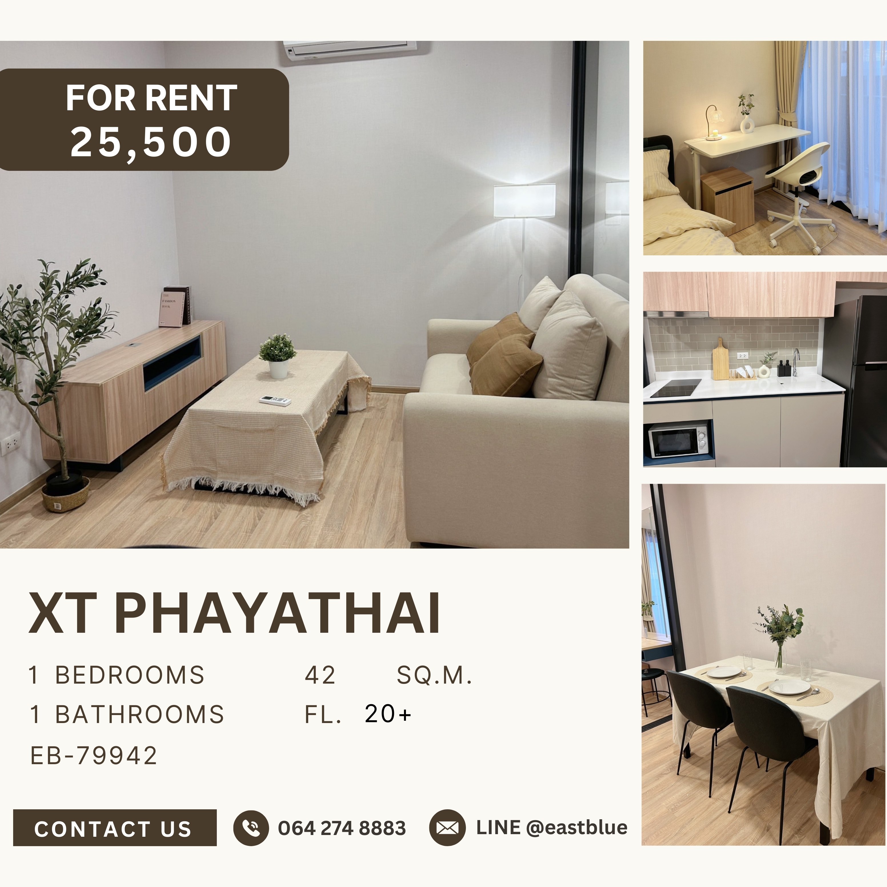 For RentCondoRatchathewi,Phayathai : XT Phayathai, 1 bed, 25500 per month