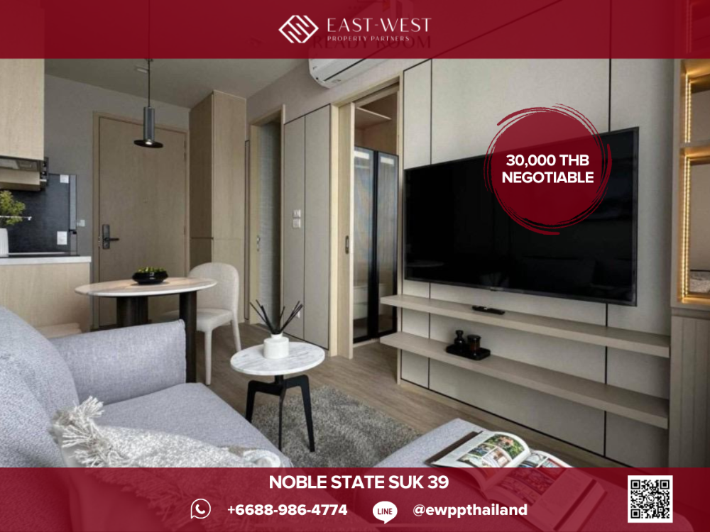 For RentCondoSukhumvit, Asoke, Thonglor : ✨🔥 Noble State Sukhumvit 39 🔥✨ Brand New 1 Bedroom Condo 🛏 1 Bed, 🛁 1 Bath, 30 sq.m, Price Negotiable! - Prime Sukhumvit Location