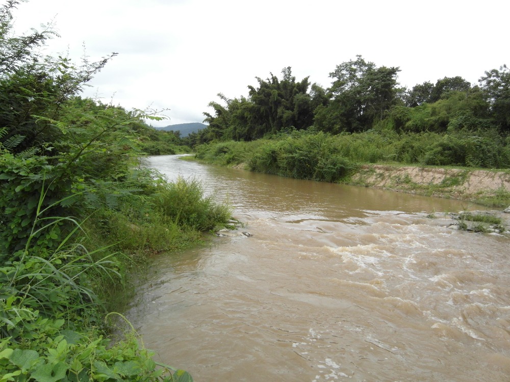 For SaleLandRatchaburi : Beautiful land plot for sale, front on the road, back on the stream, opposite Ban Rai Nai Fun Resort, Ban Kha District, Ratchaburi