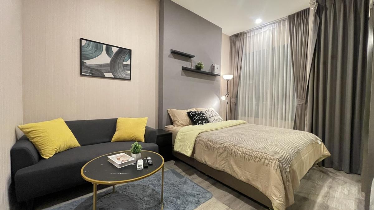 For RentCondoRamkhamhaeng, Hua Mak : 🏬KnightBridge Collage Ramkhamhaeng, a Collage art style condominium with a 3-meter high ceiling and built-in furniture, 12th floor, 23 sq m room. #The best location condo for rent, minimum 1 year 💴 10,000฿ per month, make an appointment to see the room.