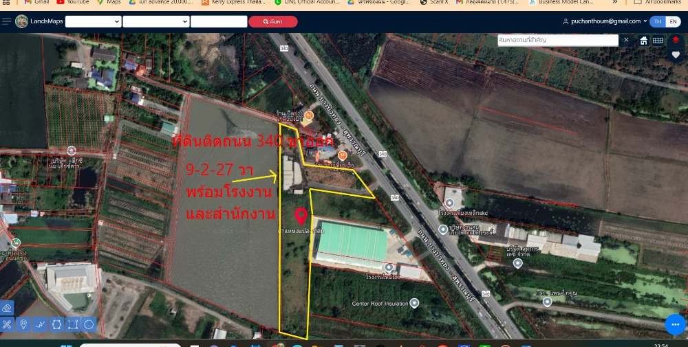 For SaleLandNonthaburi, Bang Yai, Bangbuathong : Land on Road 340, Bang Bua Thong - Suphan Buri Road, Nonthaburi land, Lat Lum Kaeo land, cheap land, Central Westgate, Nopphawong Intersection, prime location land, on the main road, warehouse, warehouse