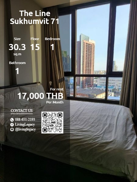 For RentCondoOnnut, Udomsuk : SO067A Condo for rent The Line Sukhumvit 71 30.31 sq m. 15th floor line id : @livinglegacy