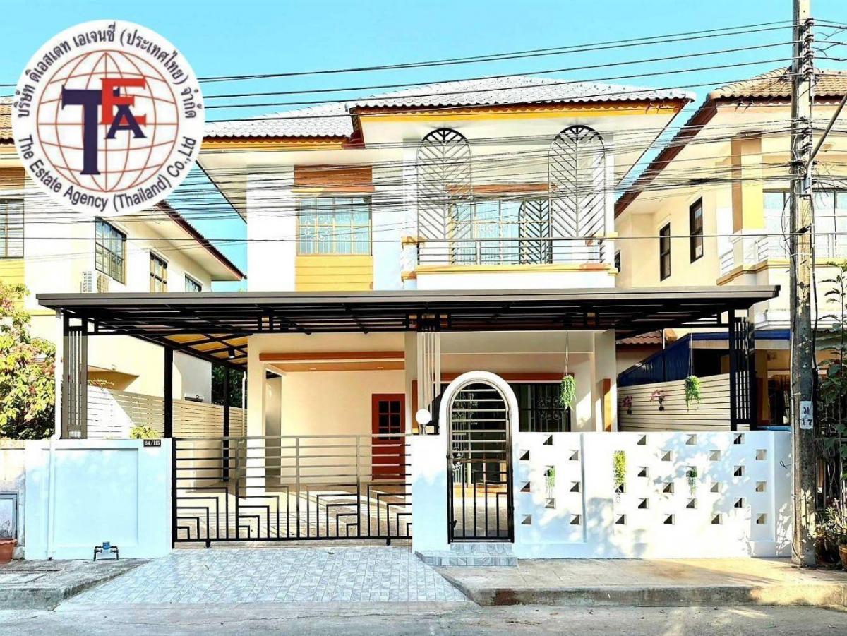 For SaleHouseMin Buri, Romklao : For sale: 2-storey twin house, Temsiri Place Village 3, Soi Mitmaitri 12/1, Khu Fang Nuea, Nong Chok, Suvarnabhumi Airport, Kanchanaphisek Expressway, Makro, Nong Chok Hospital, Nong Chok Market, Nong Chok Pittayanusorn School