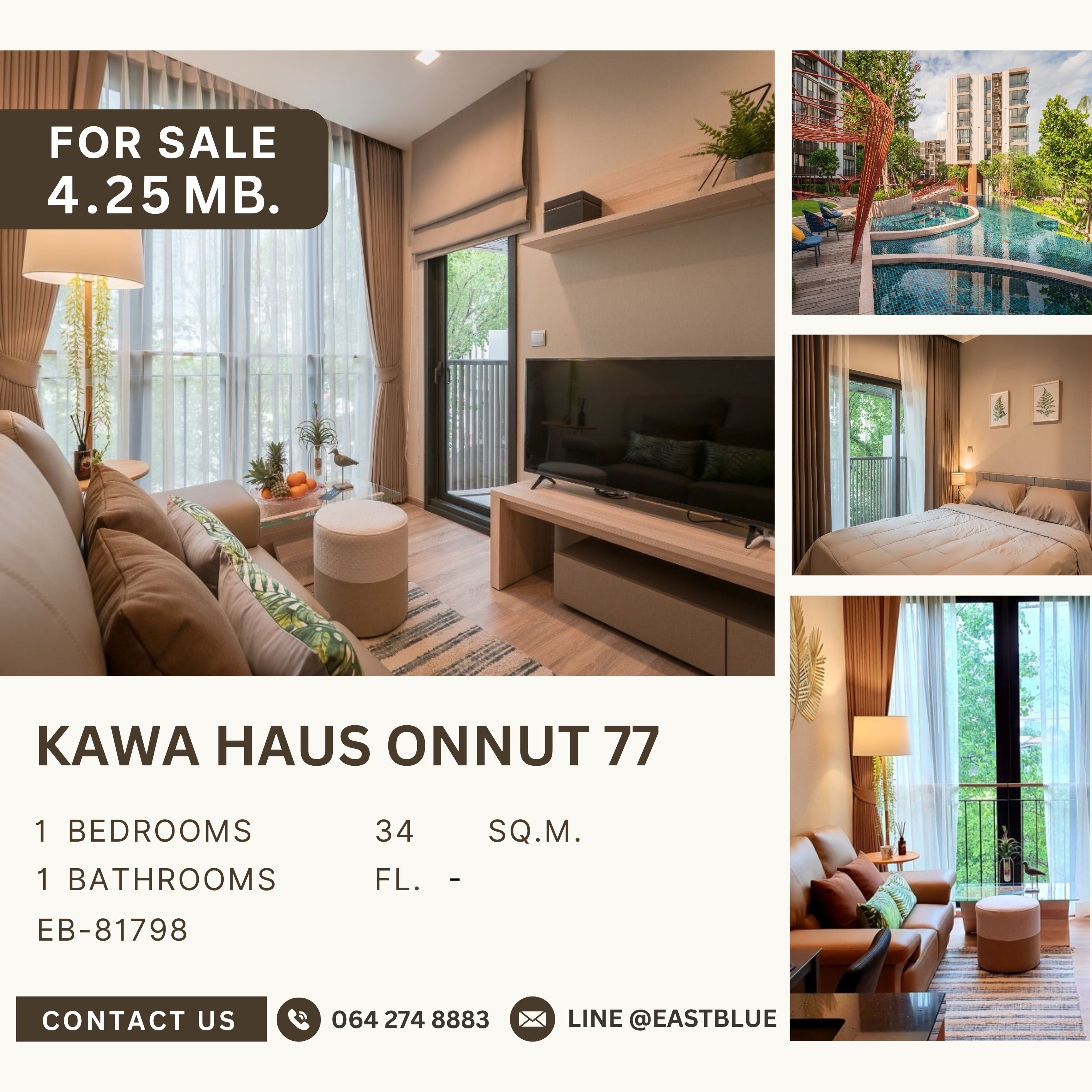 For SaleCondoOnnut, Udomsuk : Kawa haus Onnut 77 1 Bedroom, fully furnished, very beautifully decorated, best price