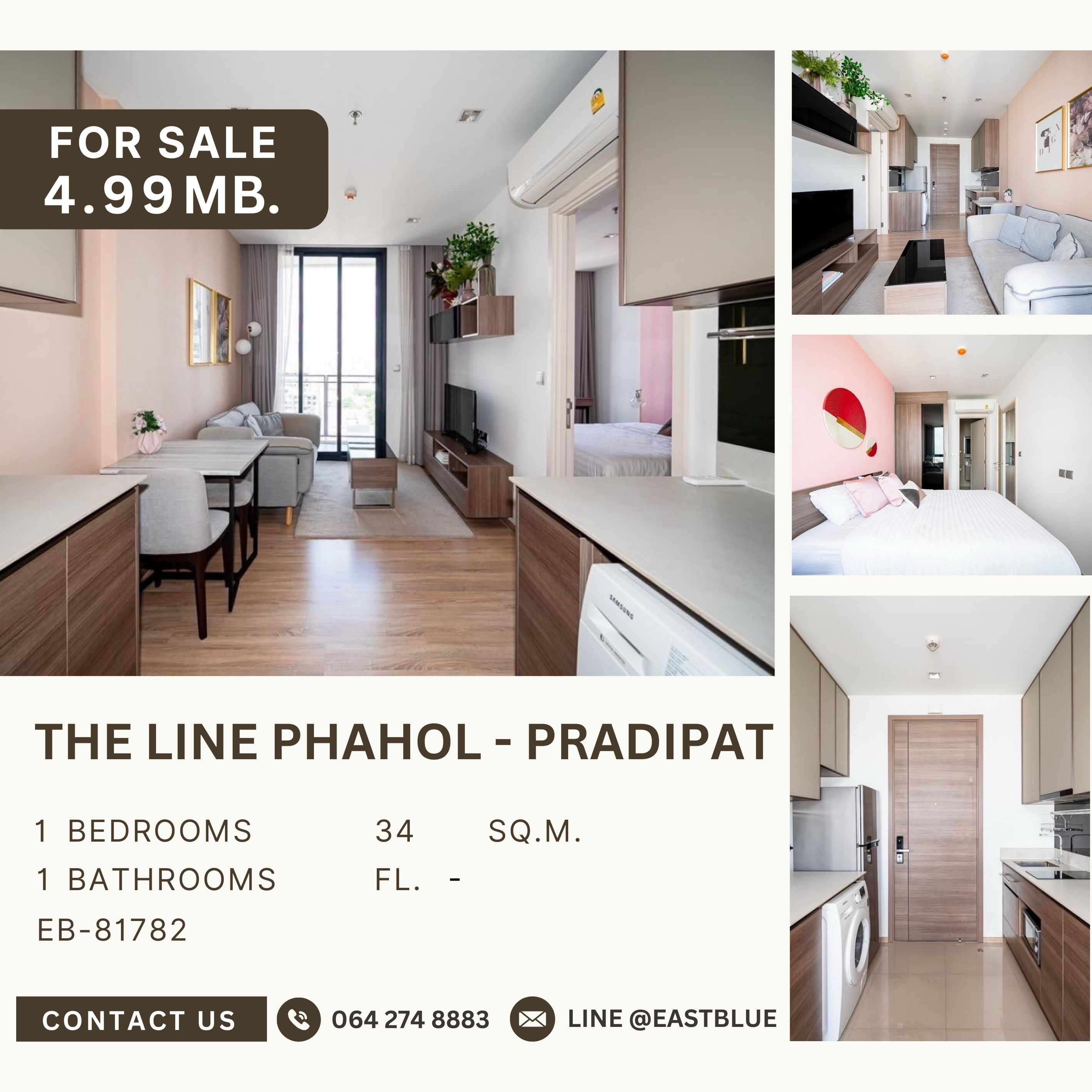 For SaleCondoSapankwai,Jatujak : THE LINE Phahol - Pradipat, beautiful room, fully furnished, high floor, unblocked view, ready for sale.