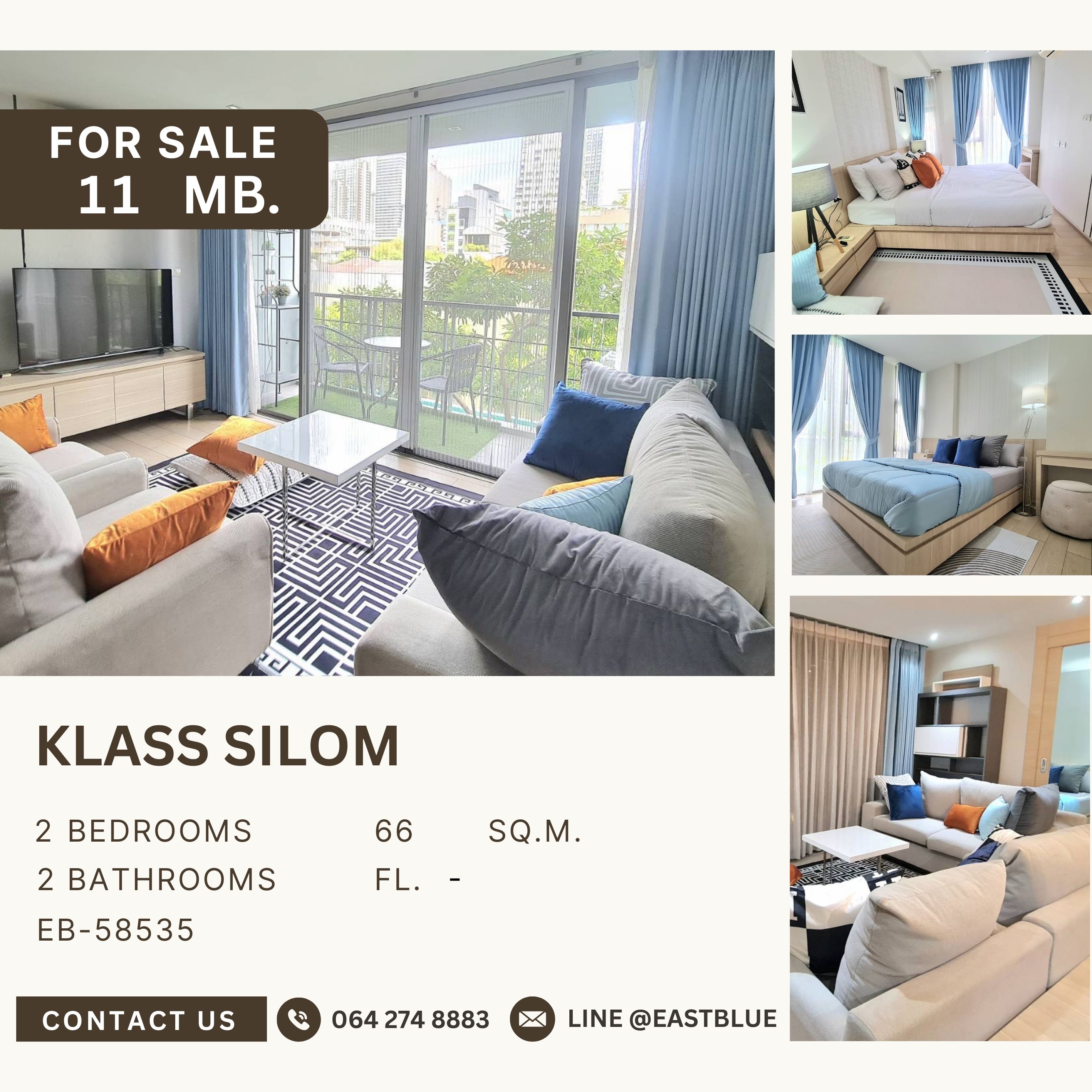 For SaleCondoSilom, Saladaeng, Bangrak : Klass Silom Condo, near BTS Chong Nonsi and MRT Silom, low-rise building, high privacy, spacious rooms, good layout, 9.5 MB.