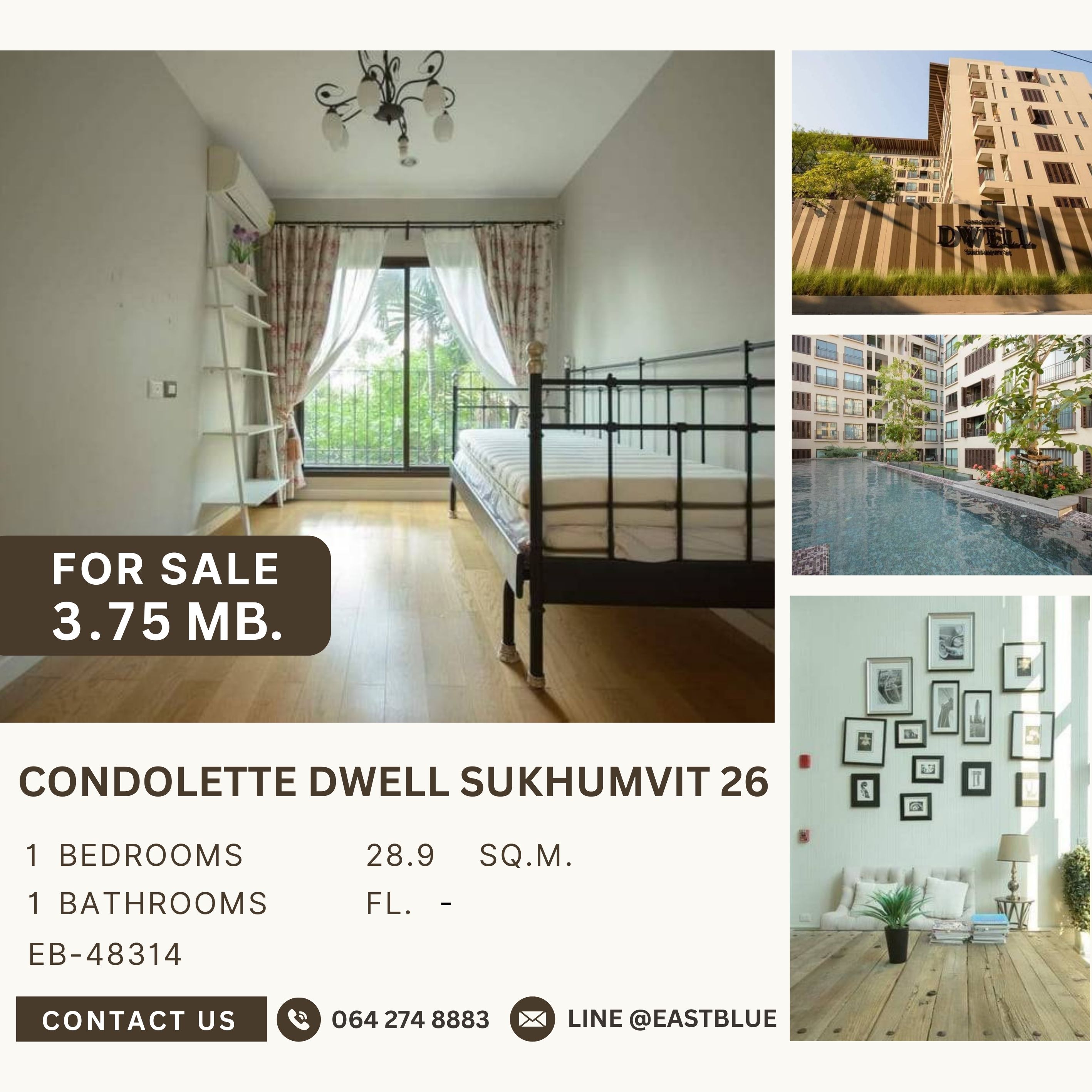 For SaleCondoSukhumvit, Asoke, Thonglor : Condolette Dwell Sukhumvit 26, a dream condo that feels like home, located in the heart of Asoke.