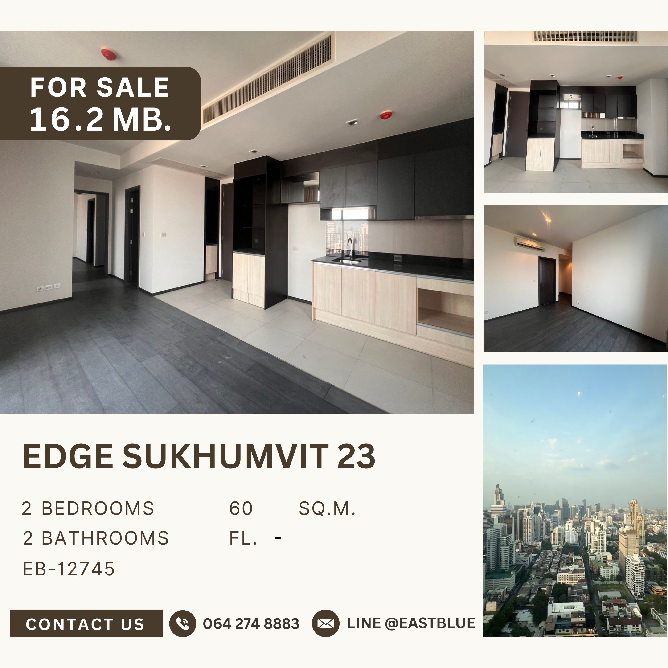 For SaleCondoSukhumvit, Asoke, Thonglor :  Edge Sukhumvit 23, 2 bedrooms, high floor, open view, very good location, close to BTS Asoke only 150 meters.