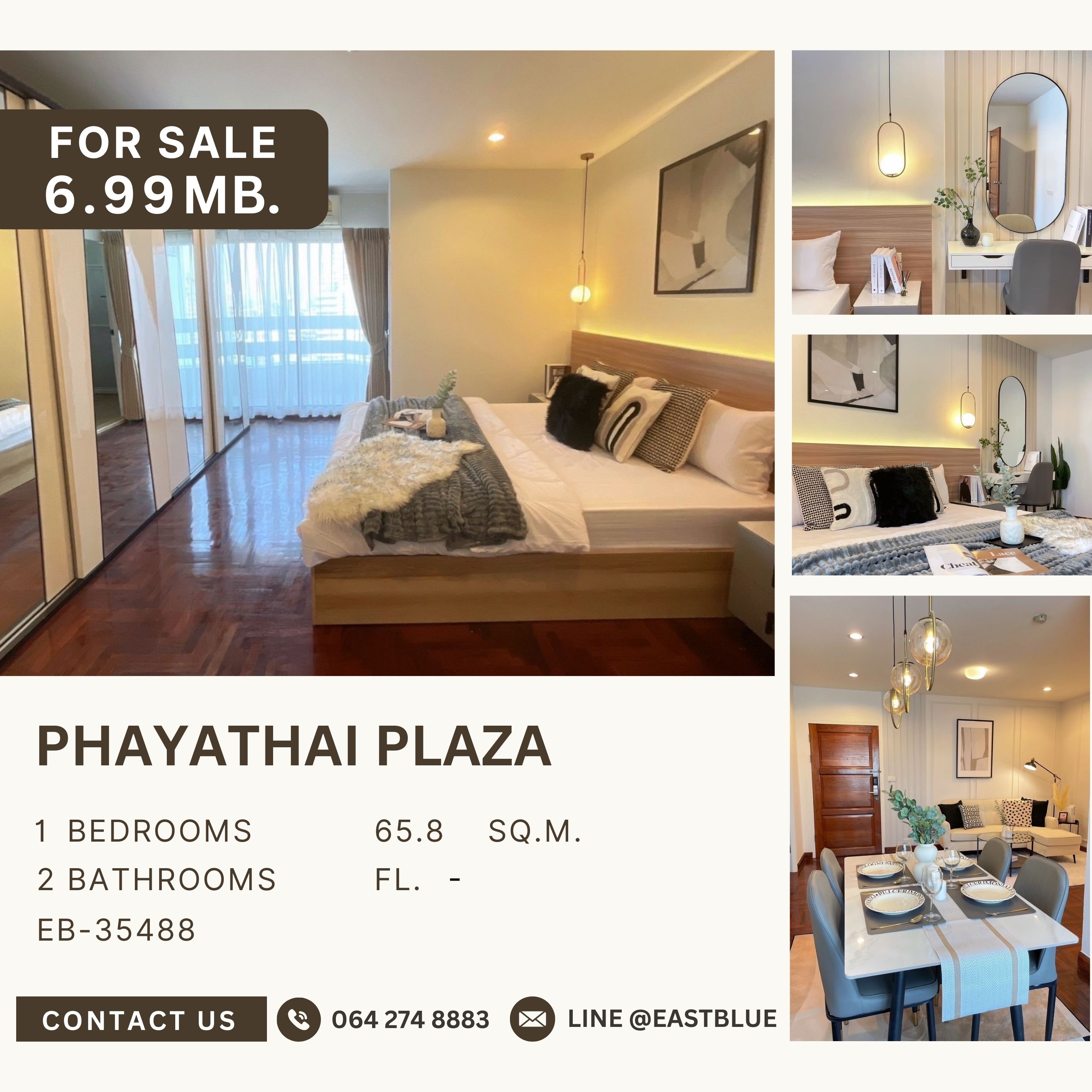 For SaleCondoRatchathewi,Phayathai : Phayathai Place, a condo next to BTS Phayathai, 0 meters away, the room has just been decorated, beautiful room, with regular parking space provided.