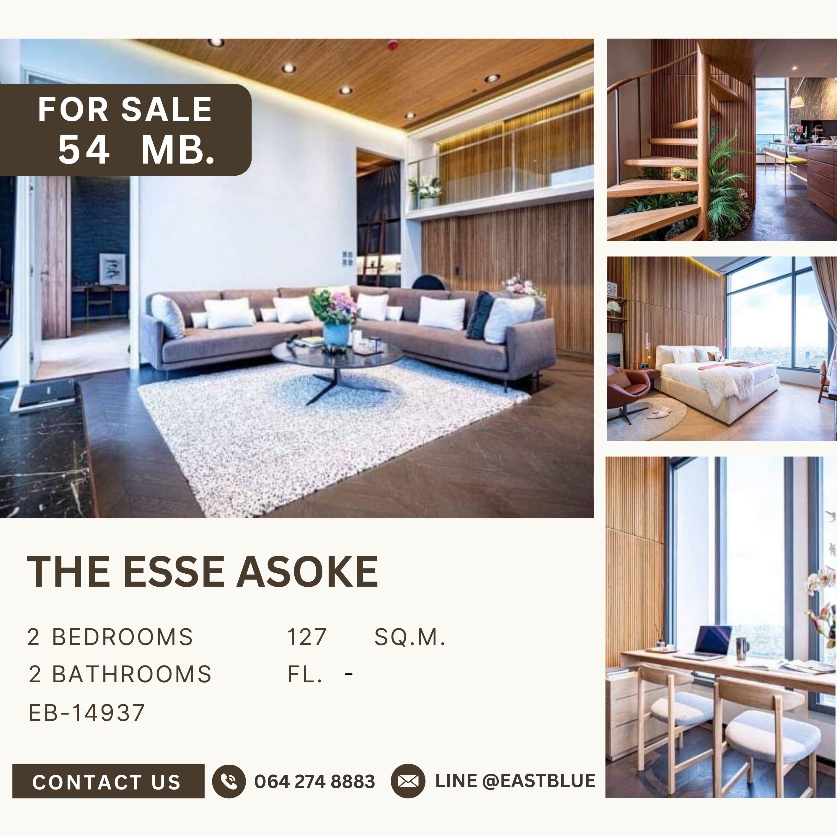 For SaleCondoSukhumvit, Asoke, Thonglor : The Esse Asoke Penthouse in the heart of Asoke, fully furnished, high floor, beautiful view, east side, hard to find room for sale