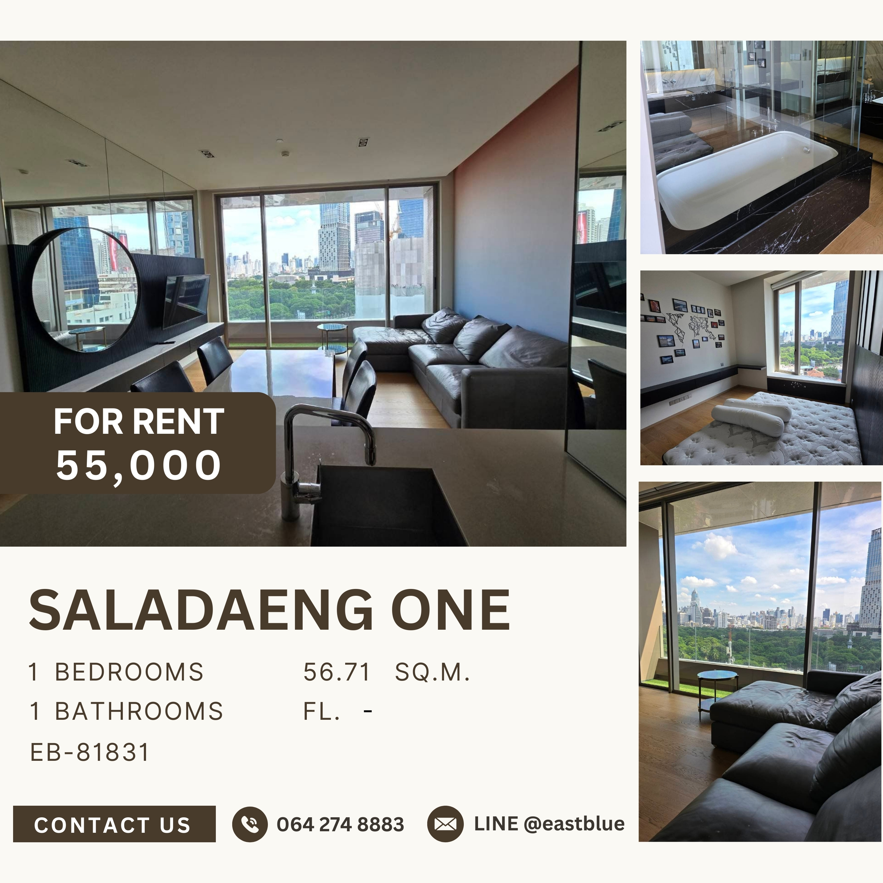 For RentCondoSilom, Saladaeng, Bangrak : Saladaeng One, 1 bed, 55000 per month