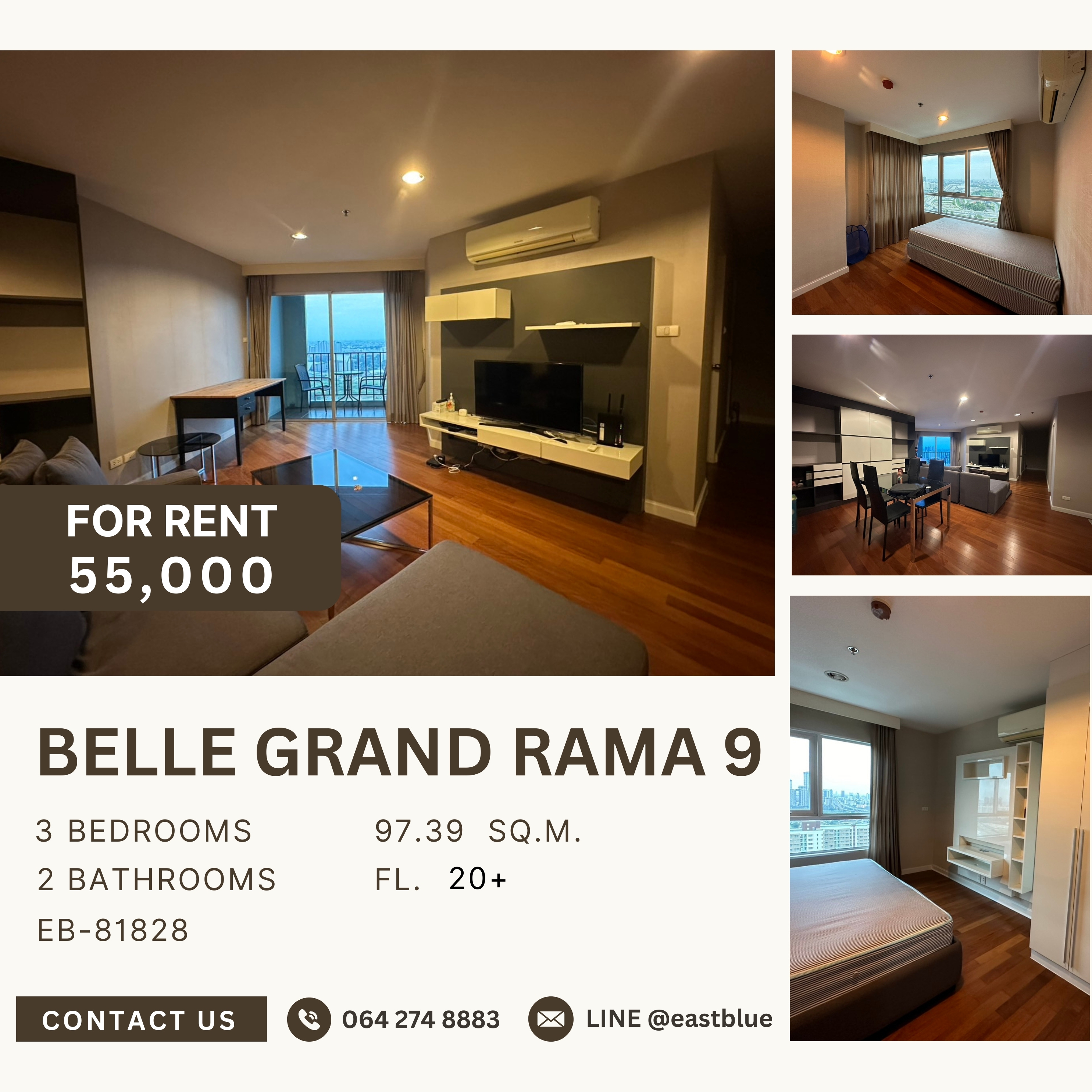 For RentCondoRama9, Petchburi, RCA : Belle Grand Rama 9, 3 bed, 55000 per month