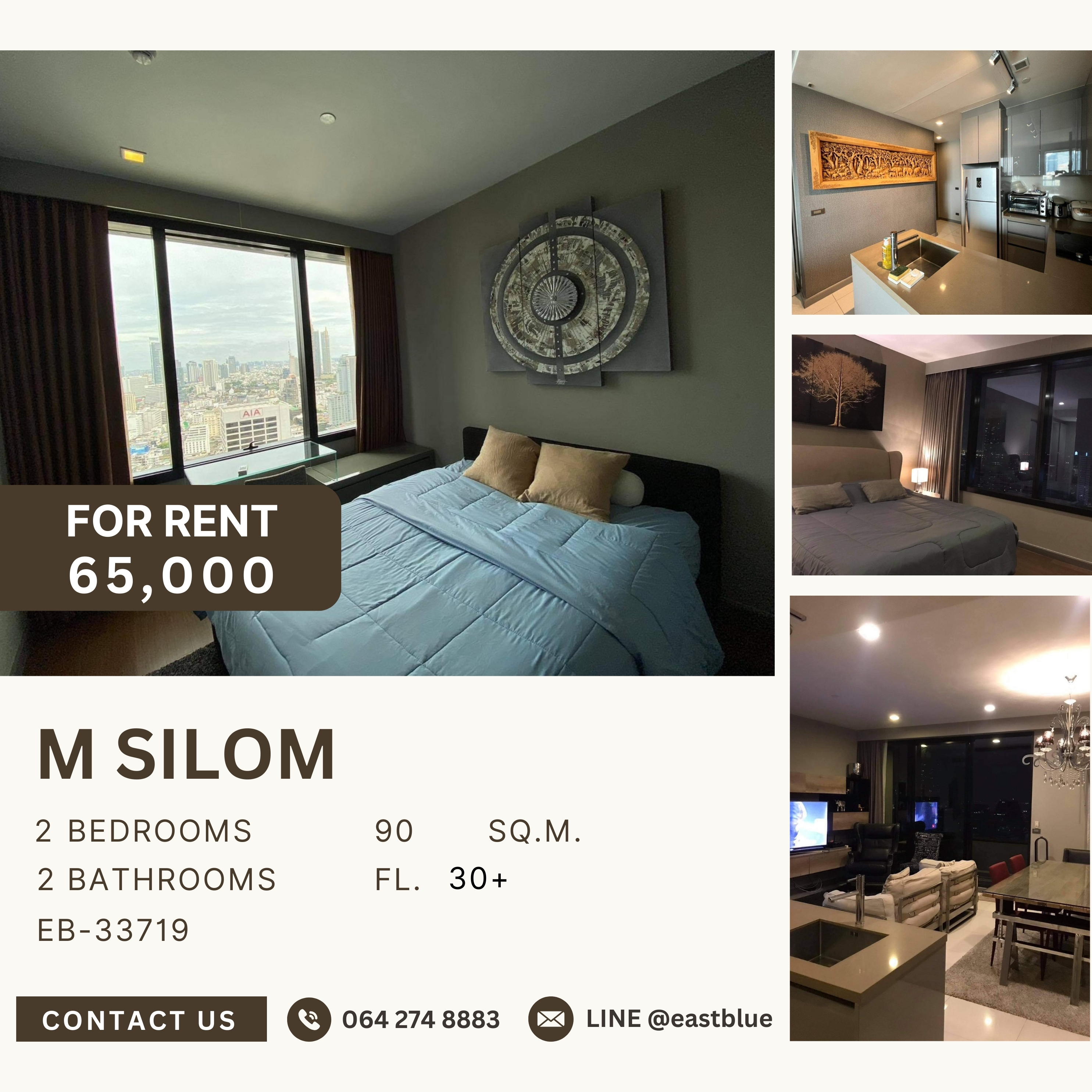 ให้เช่าคอนโดสีลม ศาลาแดง บางรัก : M Silom, 2 bed, 65000 per month