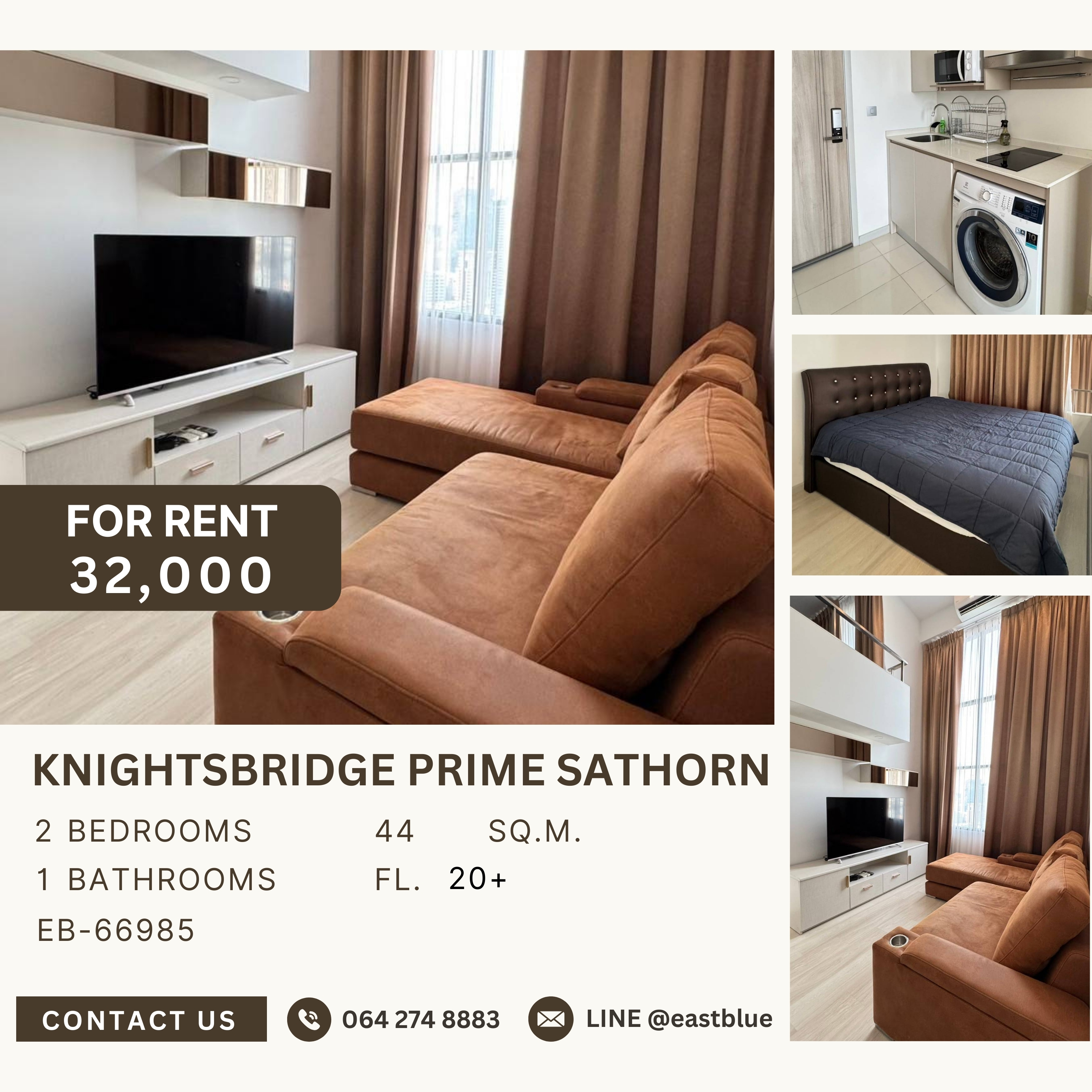 ให้เช่าคอนโดสาทร นราธิวาส : KnightsBridge Prime Sathorn, 2 bed, 32000 per month