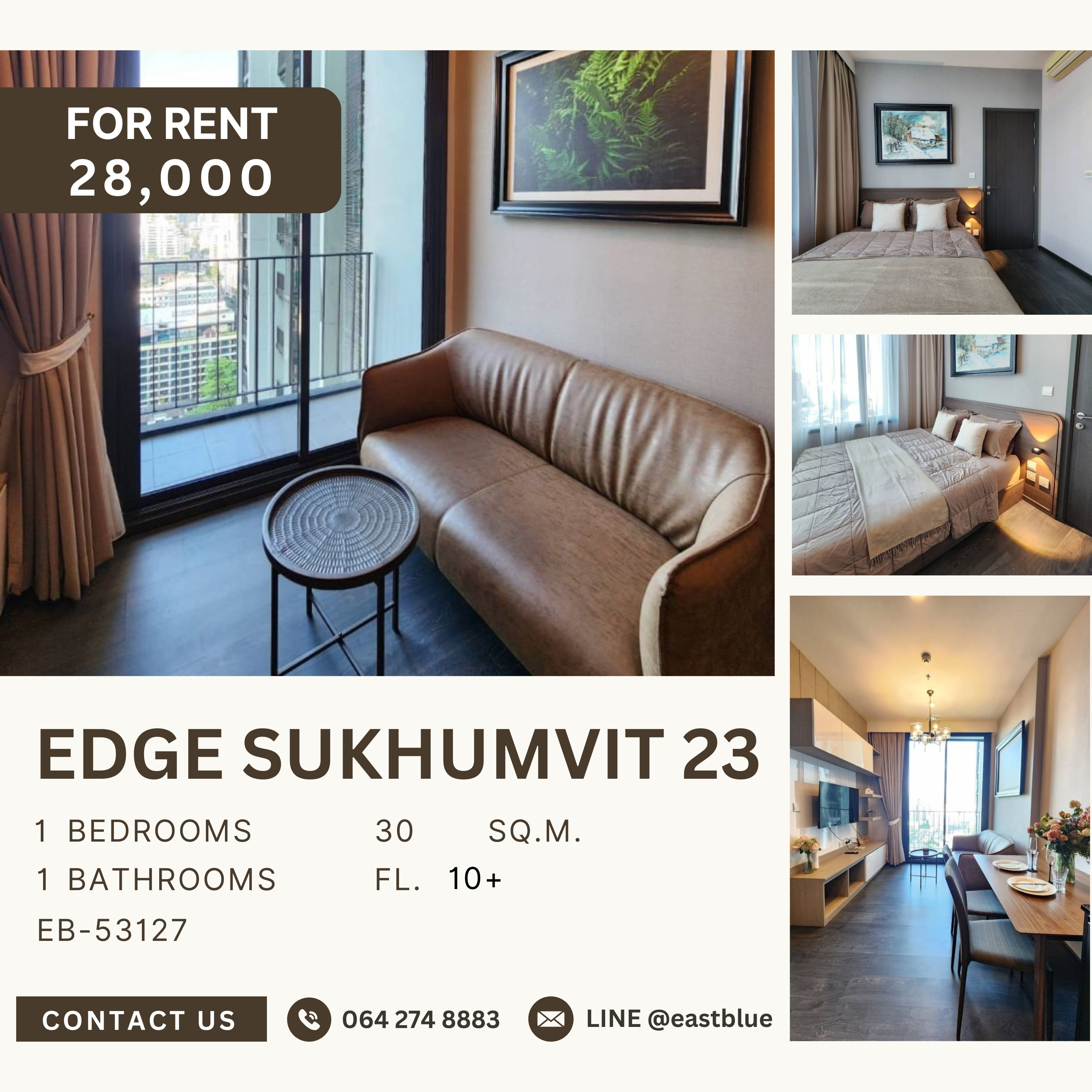 ให้เช่าคอนโดสุขุมวิท อโศก ทองหล่อ : Edge Sukhumvit 23, 1 bed, 28000 per month