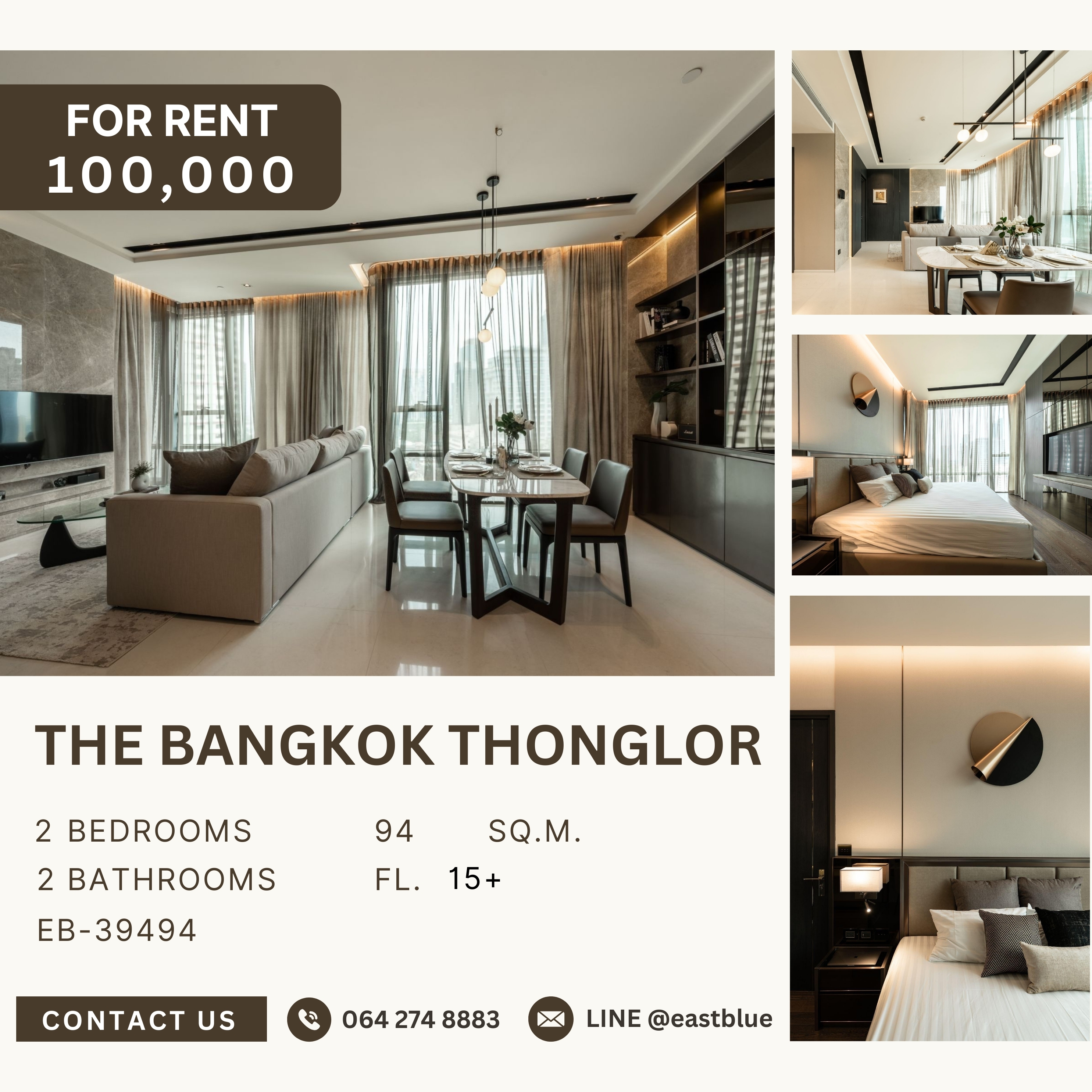 ให้เช่าคอนโดสุขุมวิท อโศก ทองหล่อ : The Bangkok Thonglor, 2 bed, 100000 per month