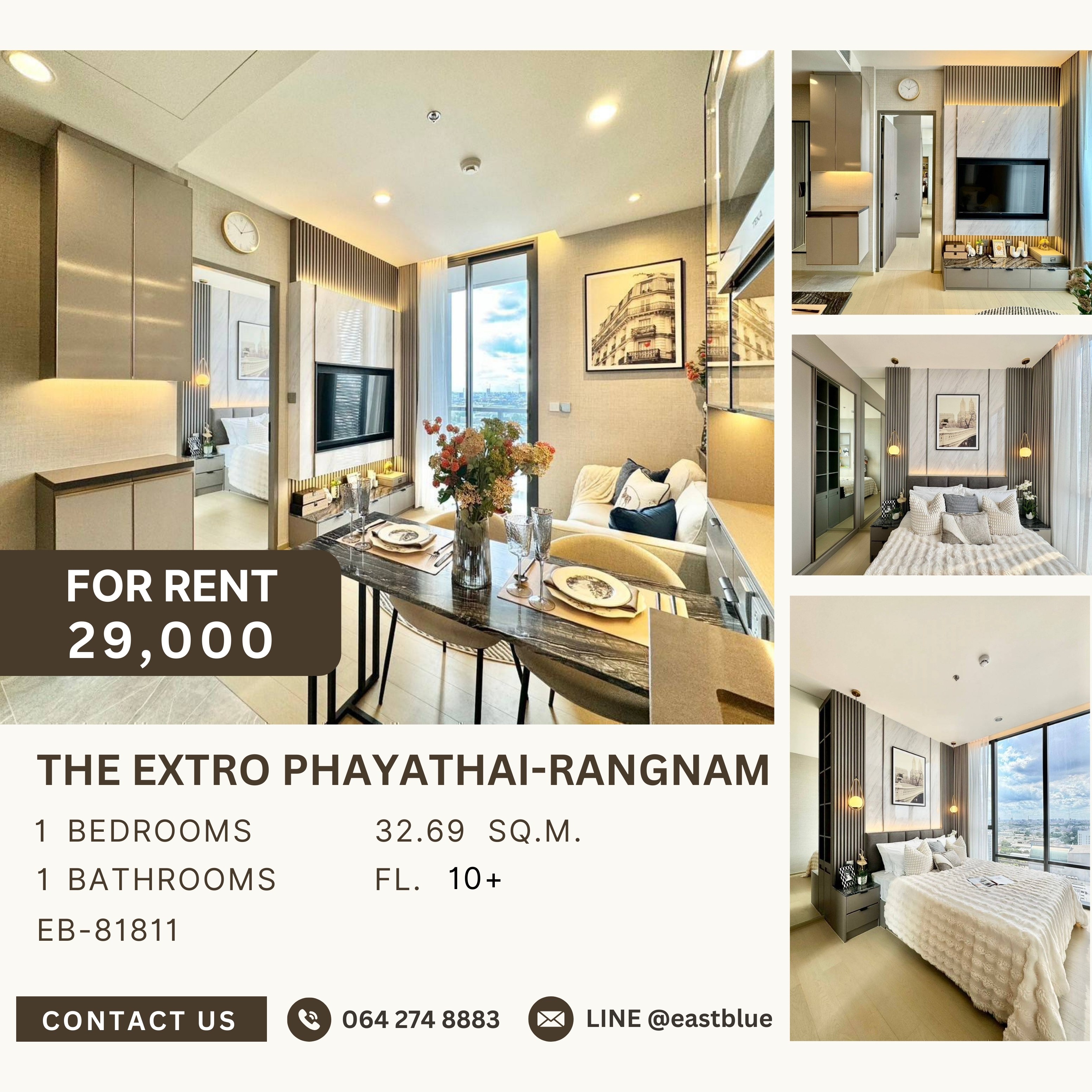 ให้เช่าคอนโดราชเทวี พญาไท : The Extro Phayathai-Rangnam, 1 bed, 29000 per month