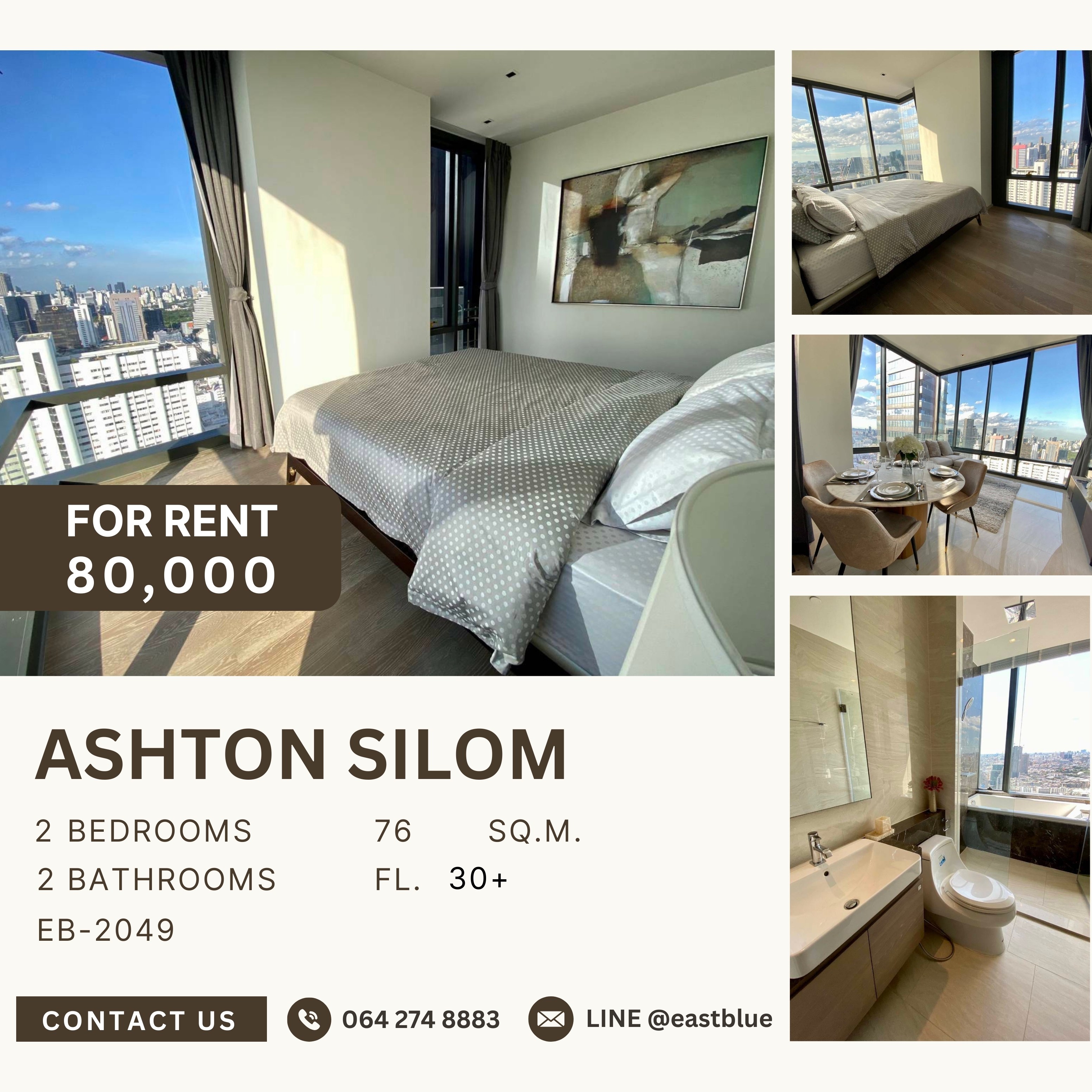 For RentCondoSilom, Saladaeng, Bangrak : Ashton Silom, 2 bed, 80000 per month