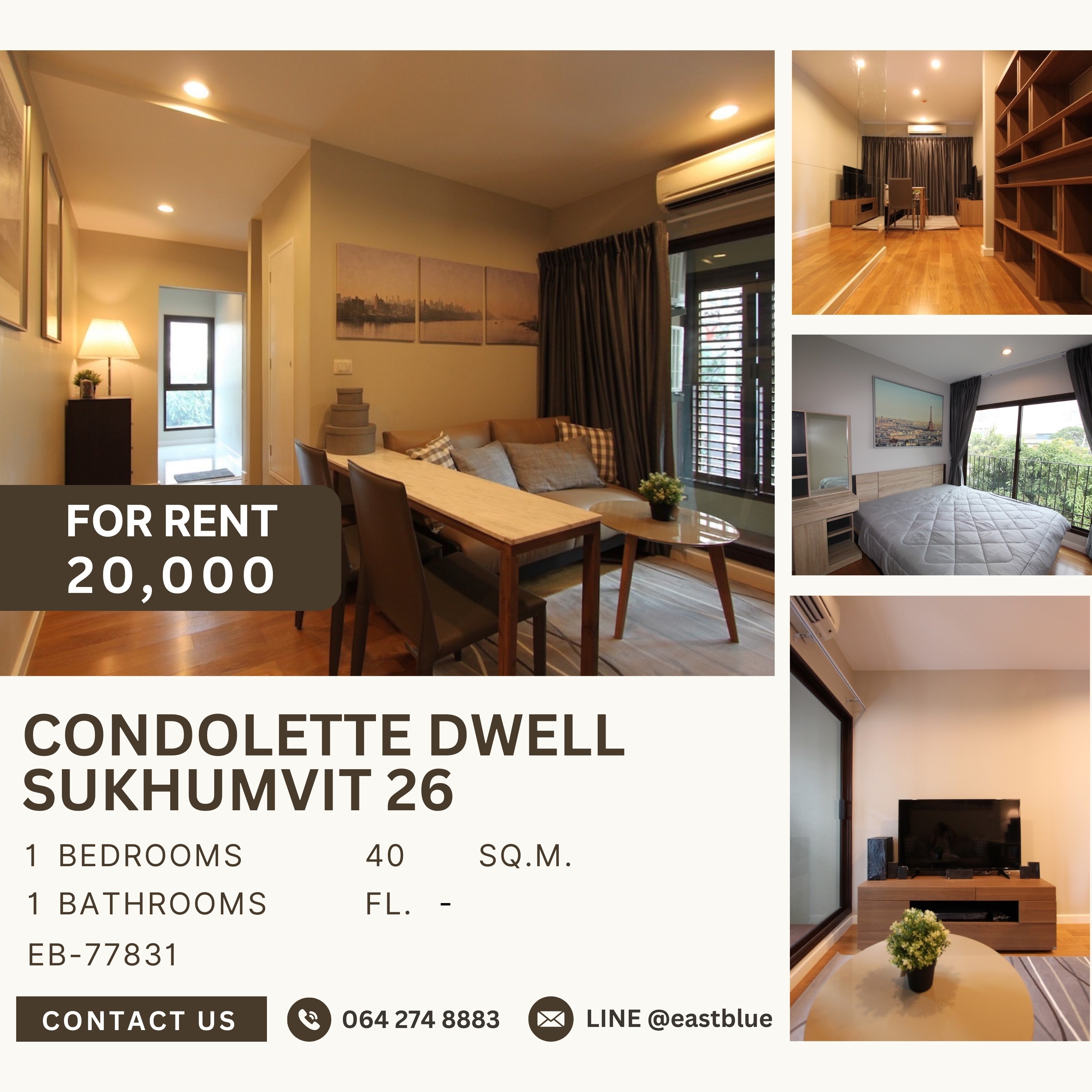 For RentCondoSukhumvit, Asoke, Thonglor : Condolette Dwell Sukhumvit 26, 1 bed, 20000 per month