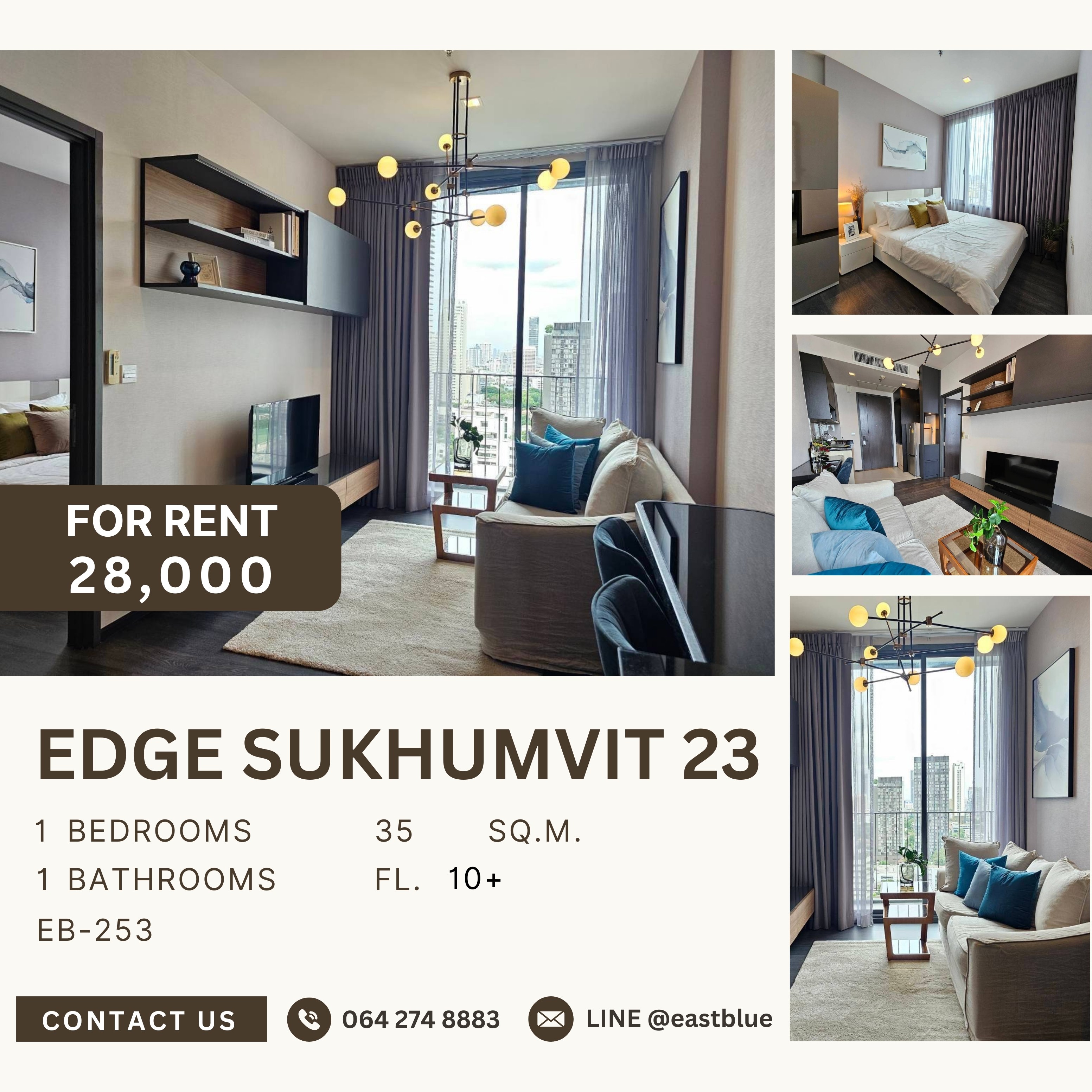 ให้เช่าคอนโดสุขุมวิท อโศก ทองหล่อ : Edge Sukhumvit 23, 1 bed, 28000 per month